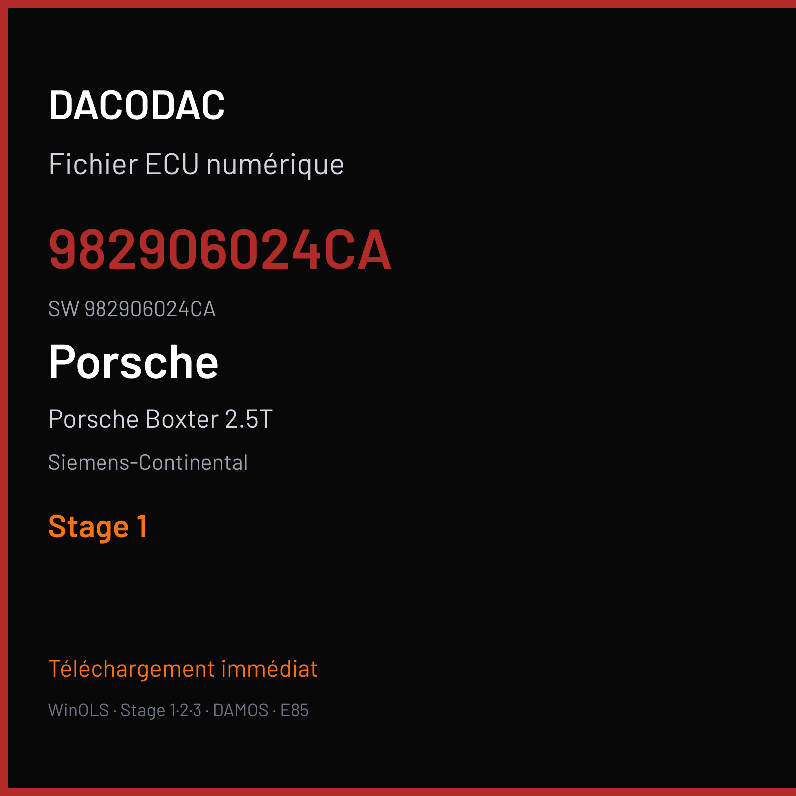 Porsche Boxter 2.5T 350 ch (2018) — Siemens-Continental — 982906024CA · 982906024CA · W2100H2000000 SDI21 — Stage 1