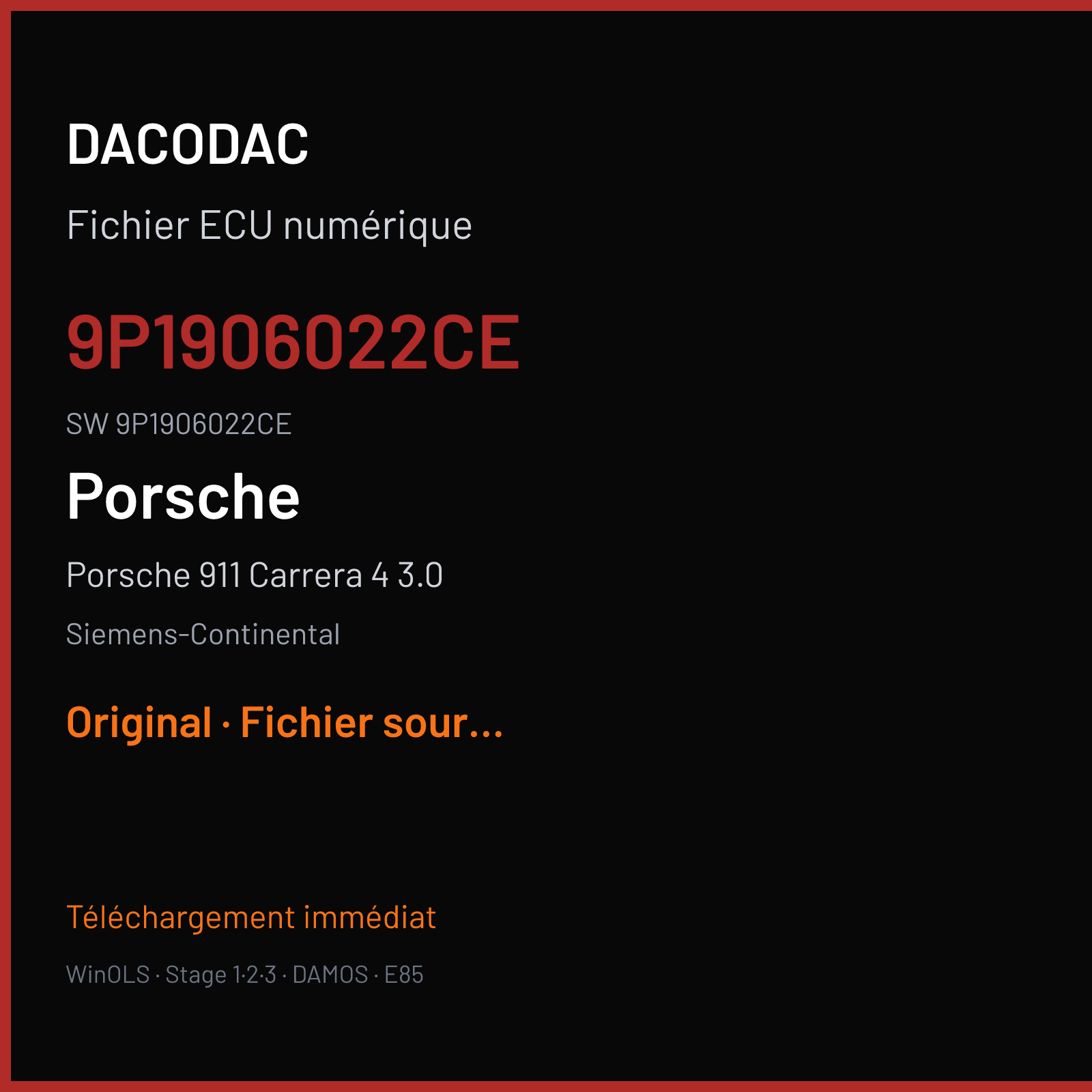 Porsche 911 Carrera 4 3.0 (2017) — Siemens-Continental — 9P1906022CE · 9P1906022CE — Original