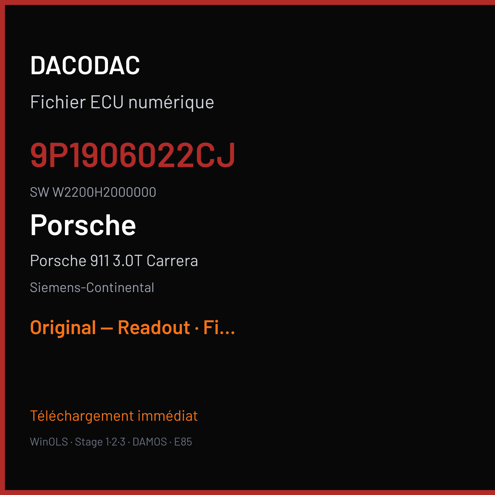 Porsche 911 3.0T Carrera (2016) — Siemens-Continental — 9P1906022CJ · W2200H2000000 — Original — Readout