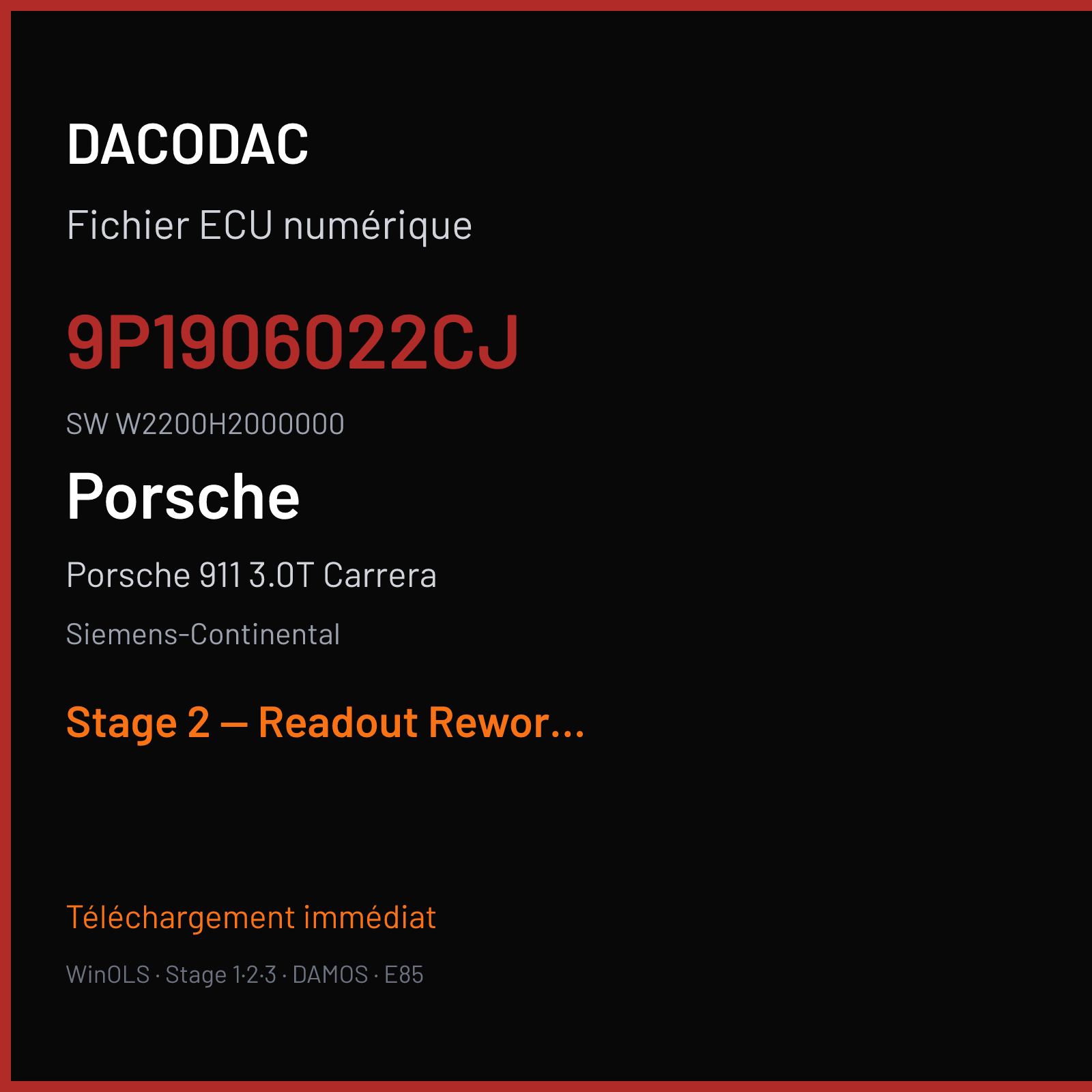 Porsche 911 3.0T Carrera (2016) — Siemens-Continental — 9P1906022CJ · W2200H2000000 — Stage 2 — Readout Reworked Stage 2 Catalyst OFF VMax OFF