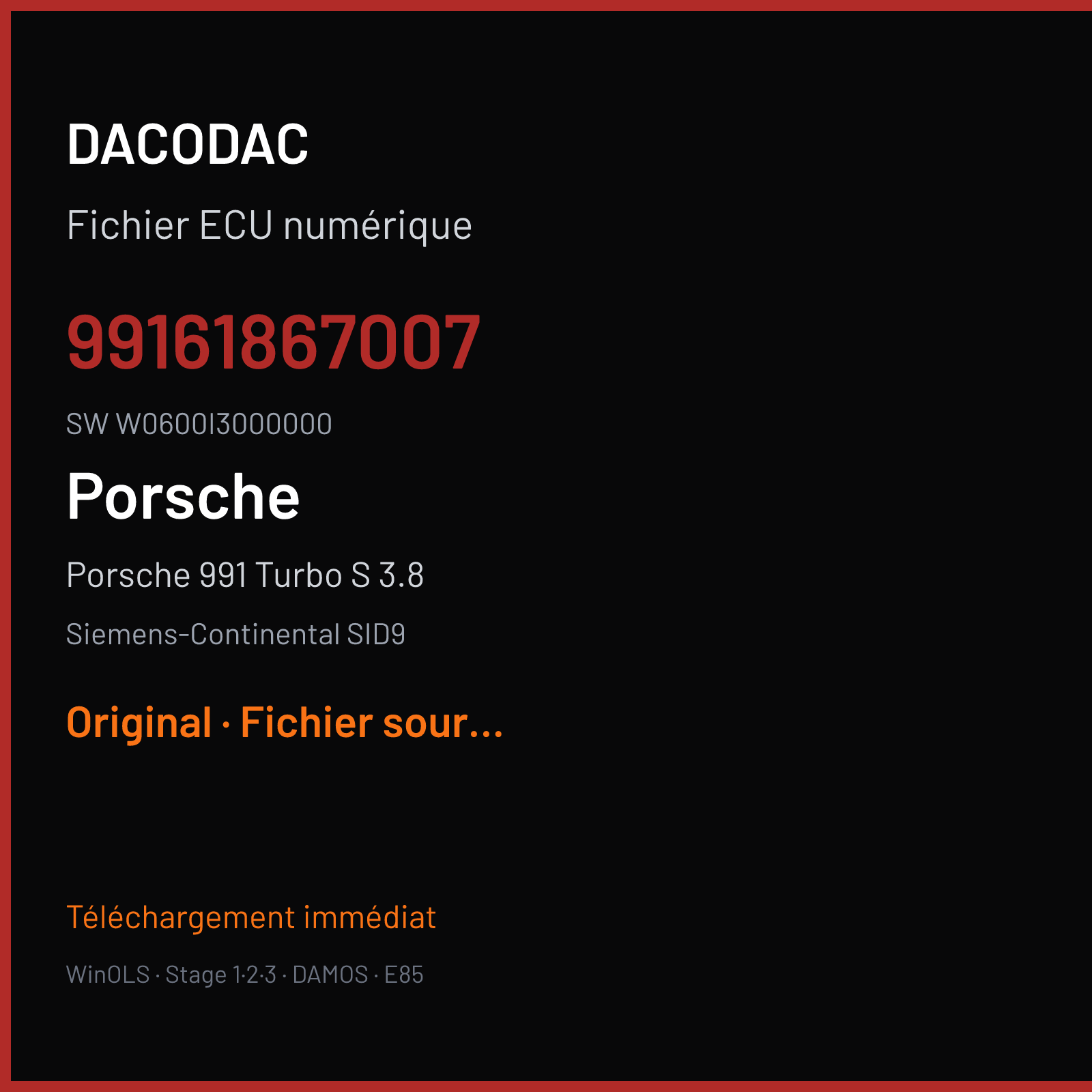 Porsche 991 Turbo S 3.8 (2014) — Siemens-Continental SID9 — 99161867007 · W0600I3000000 — Original
