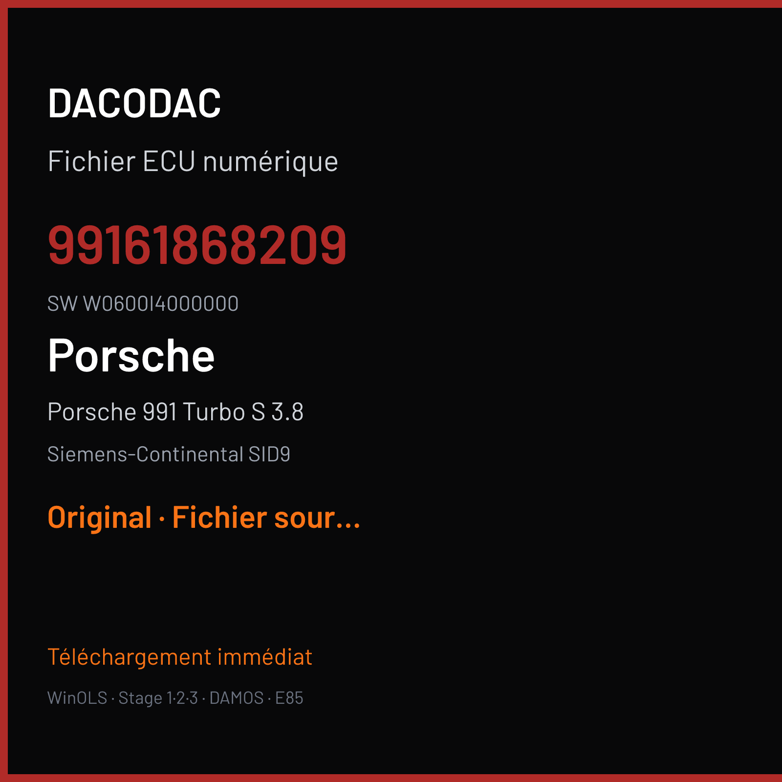 Porsche 991 Turbo S 3.8 (2014) — Siemens-Continental SID9 — 99161868209 · W0600I4000000 — Original