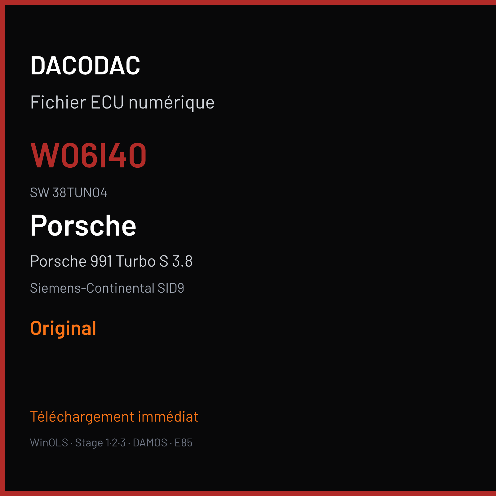 Porsche 991 Turbo S 3.8 560 ch (2014) — Siemens-Continental SID9 — W06I40 · 38TUN04 · 99161867107 W0600I3000000 — Original