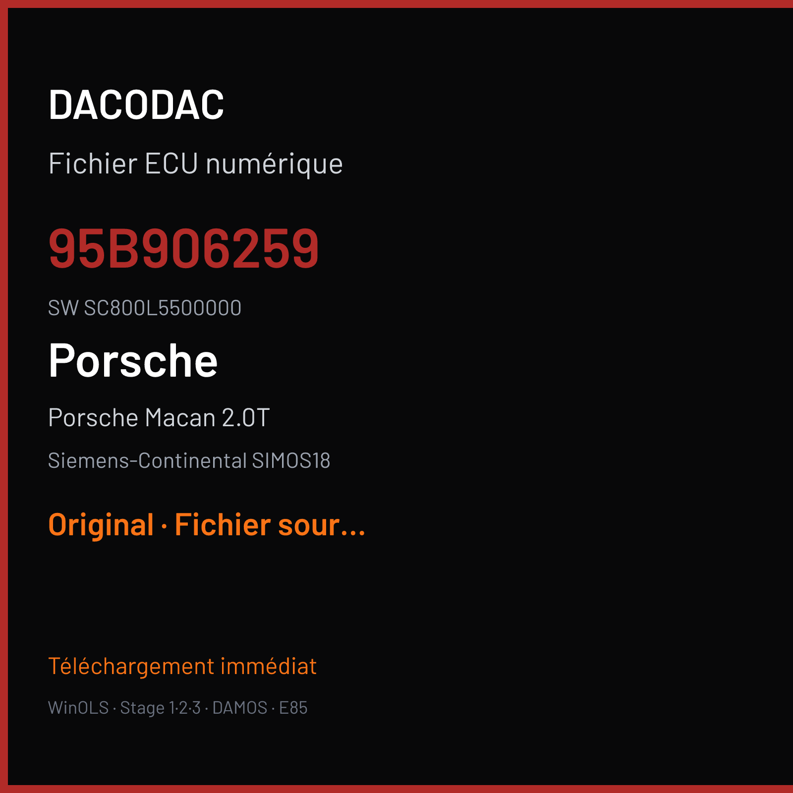 Porsche Macan 2.0T (2014) — Siemens-Continental SIMOS18 — 95B906259 · SC800L5500000 — Original