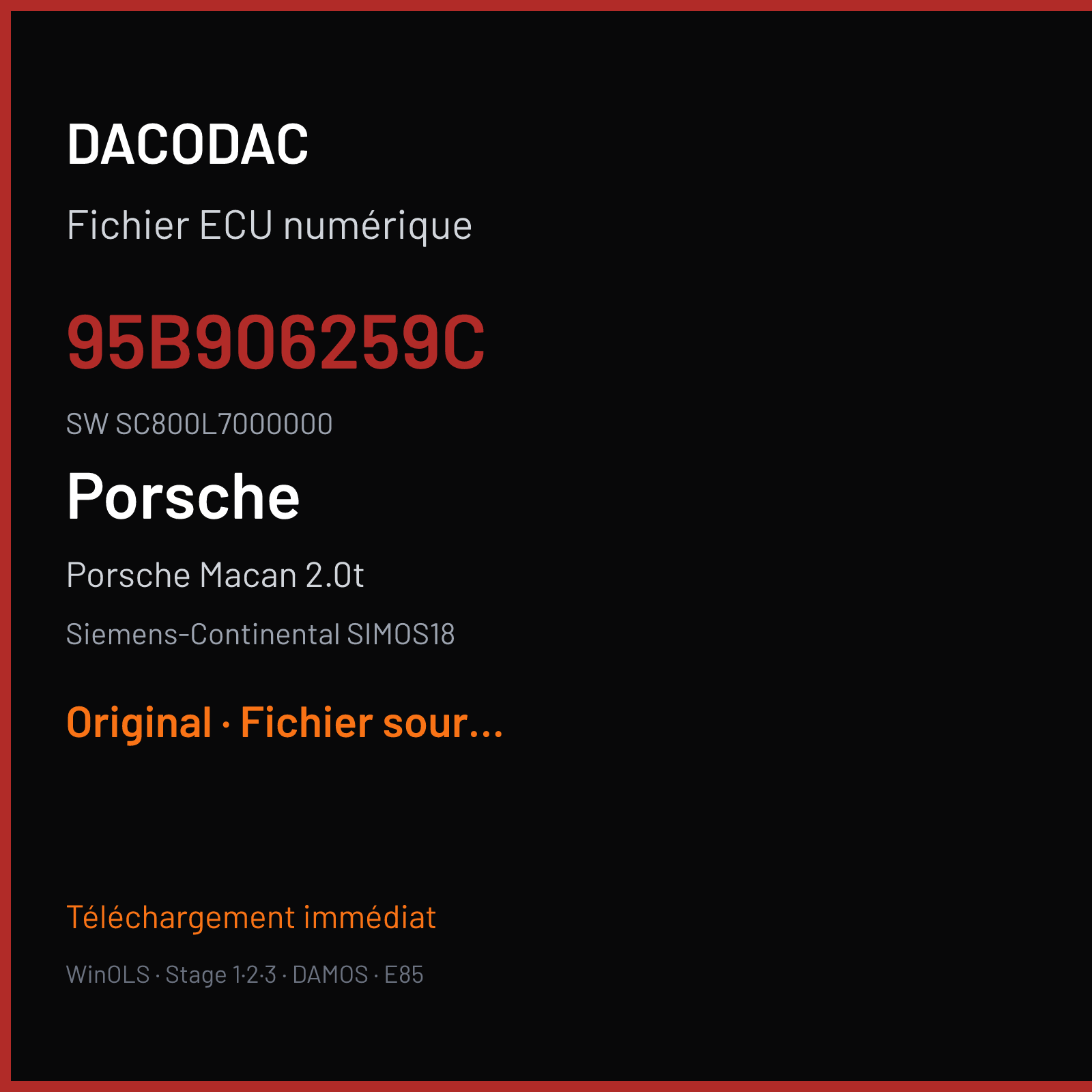 Porsche Macan 2.0t (2016) — Siemens-Continental SIMOS18 — 95B906259C · SC800L7000000 — Original