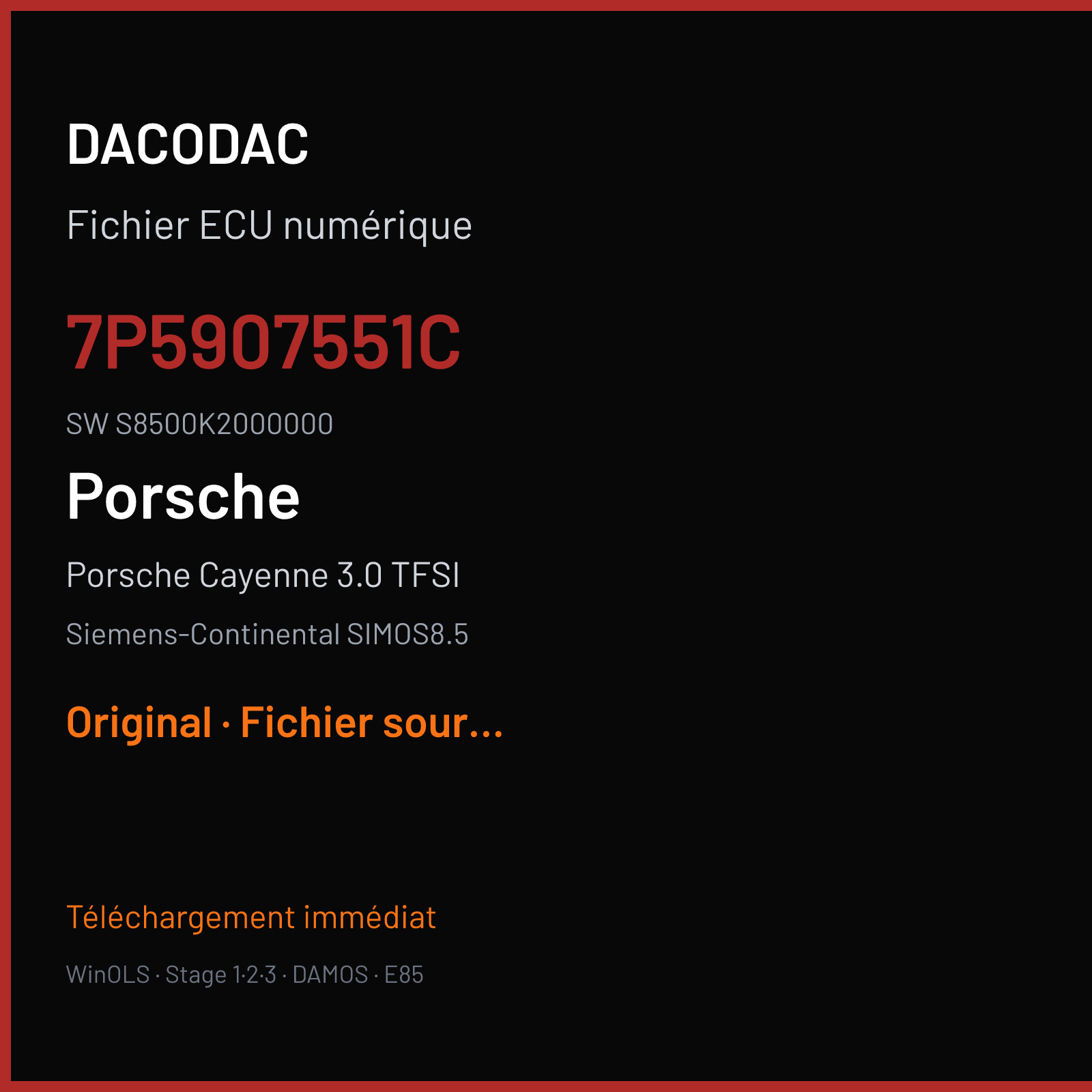 Porsche Cayenne 3.0 TFSI (2014) — Siemens-Continental SIMOS8.5 — 7P5907551C · S8500K2000000 — Original