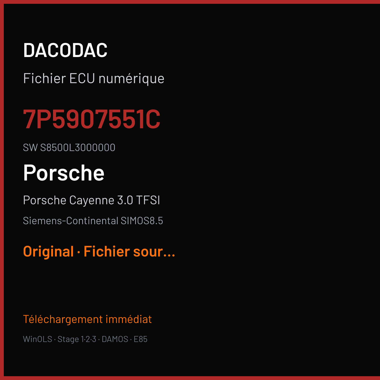 Porsche Cayenne 3.0 TFSI (2015) — Siemens-Continental SIMOS8.5 — 7P5907551C · S8500L3000000 — Original