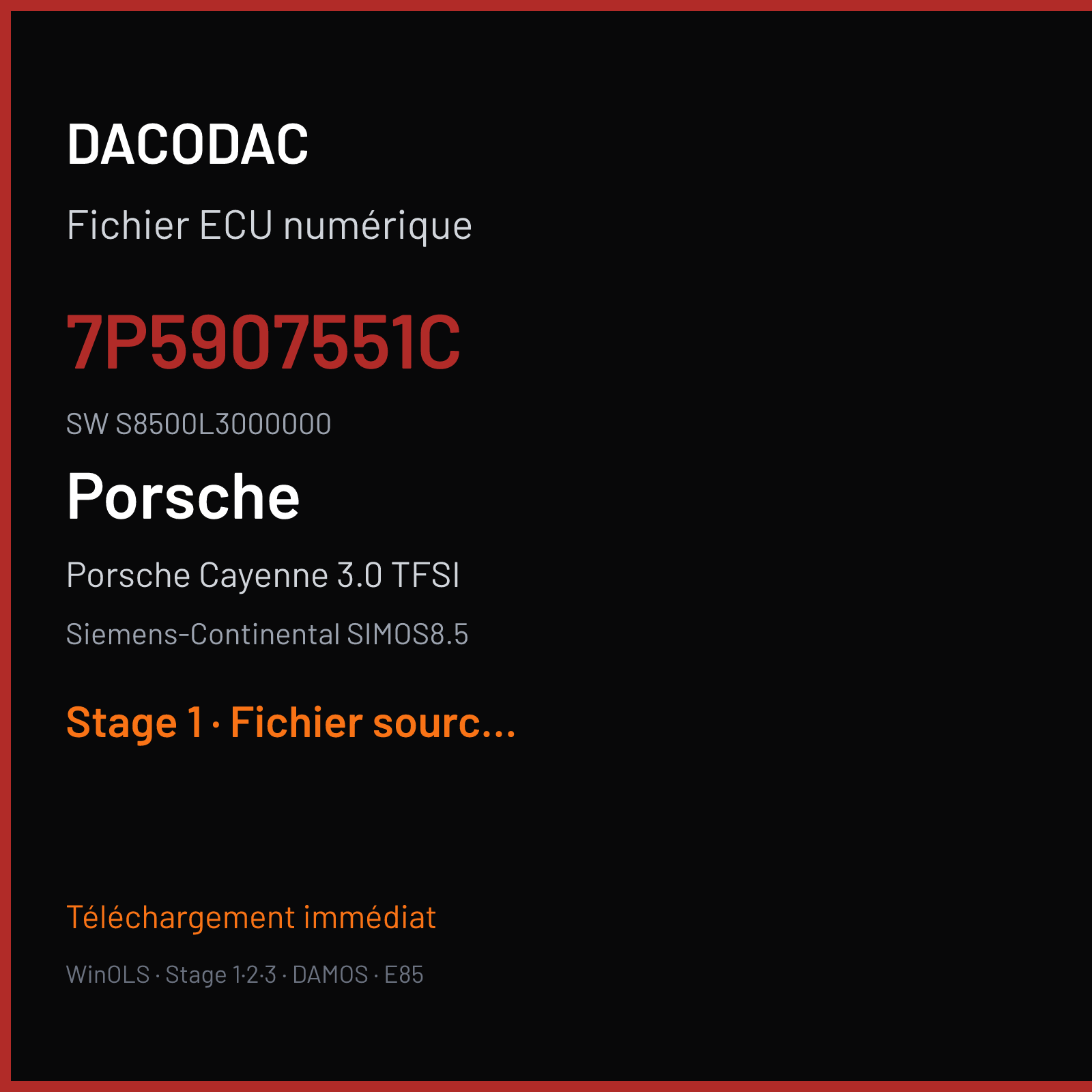 Porsche Cayenne 3.0 TFSI (2015) — Siemens-Continental SIMOS8.5 — 7P5907551C · S8500L3000000 — Stage 1