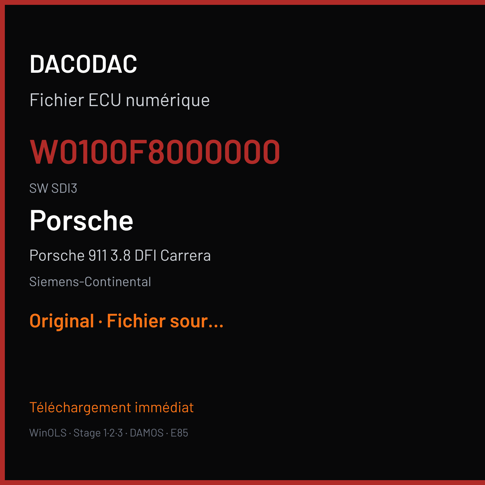Porsche 911 3.8 DFI Carrera (2010) — Siemens-Continental — W0100F8000000 · SDI3 — Original