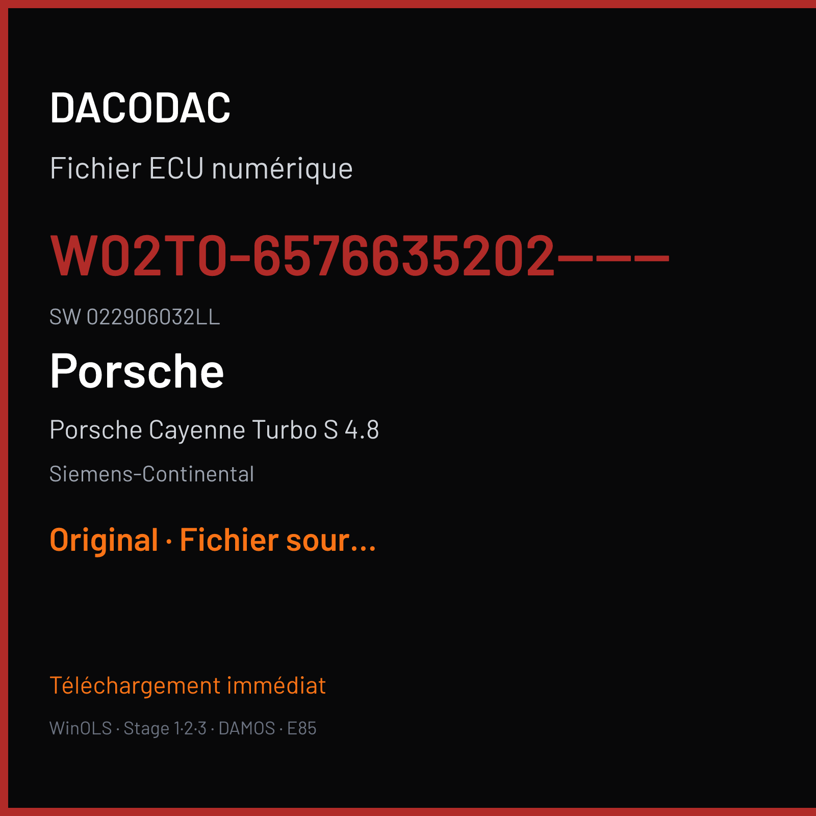 Porsche Cayenne Turbo S 4.8 (2007) — Siemens-Continental — W02T0-6576635202------ · 022906032LL — Original