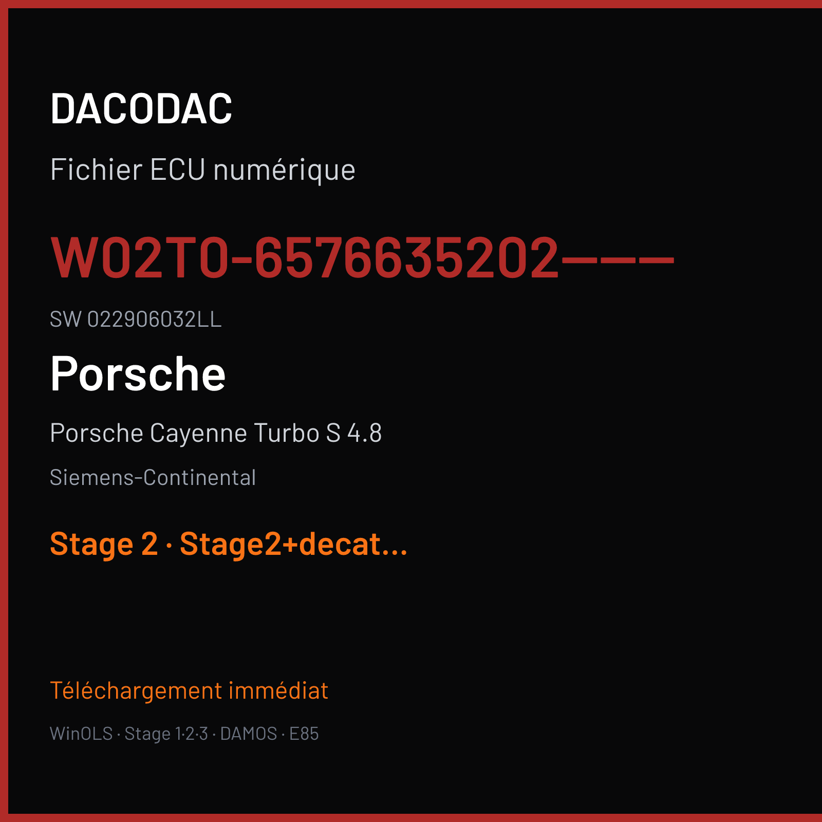 Porsche Cayenne Turbo S 4.8 (2007) — Siemens-Continental — W02T0-6576635202------ · 022906032LL — Stage 2