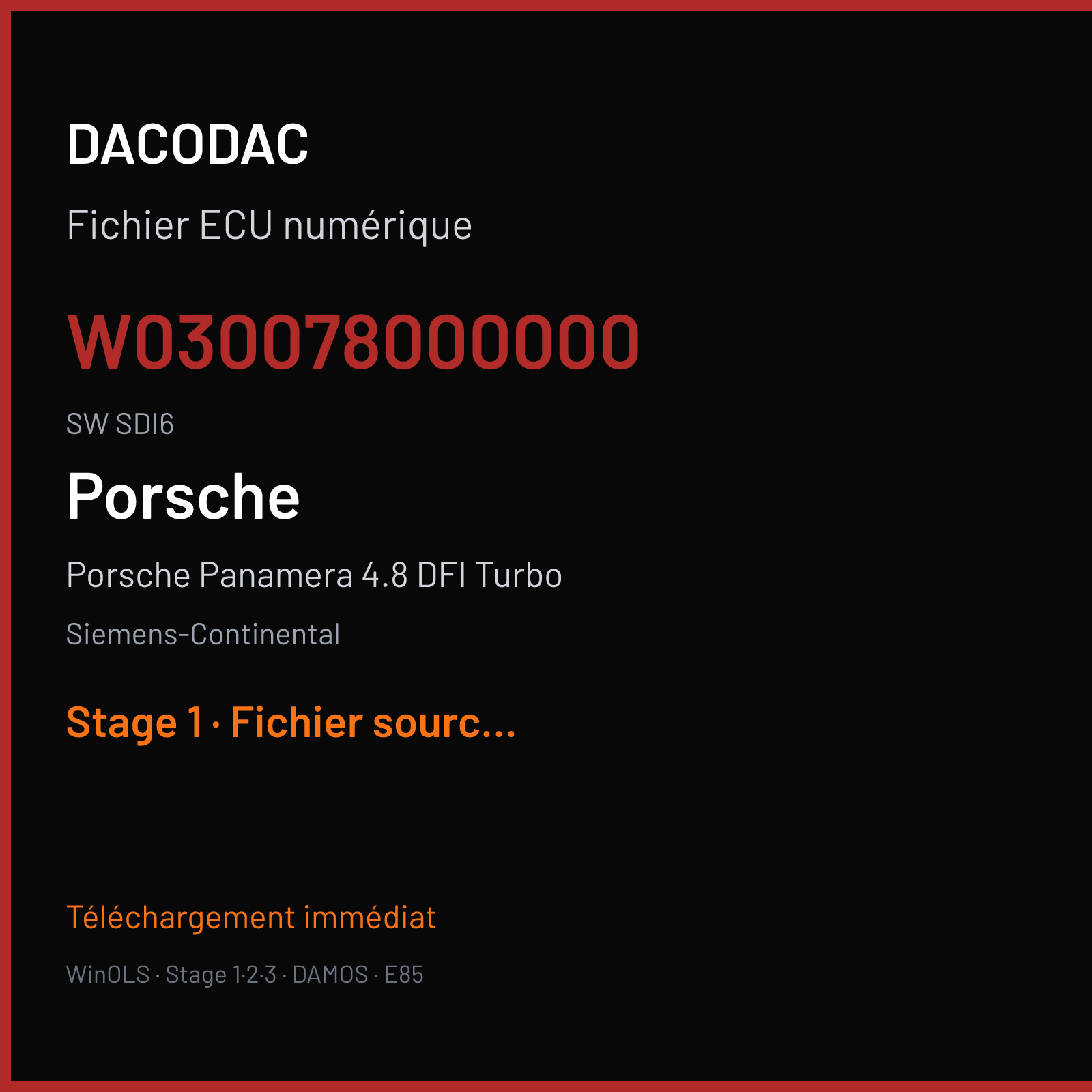 Porsche Panamera 4.8 DFI Turbo (2013) — Siemens-Continental — W030078000000 · SDI6 — Stage 1