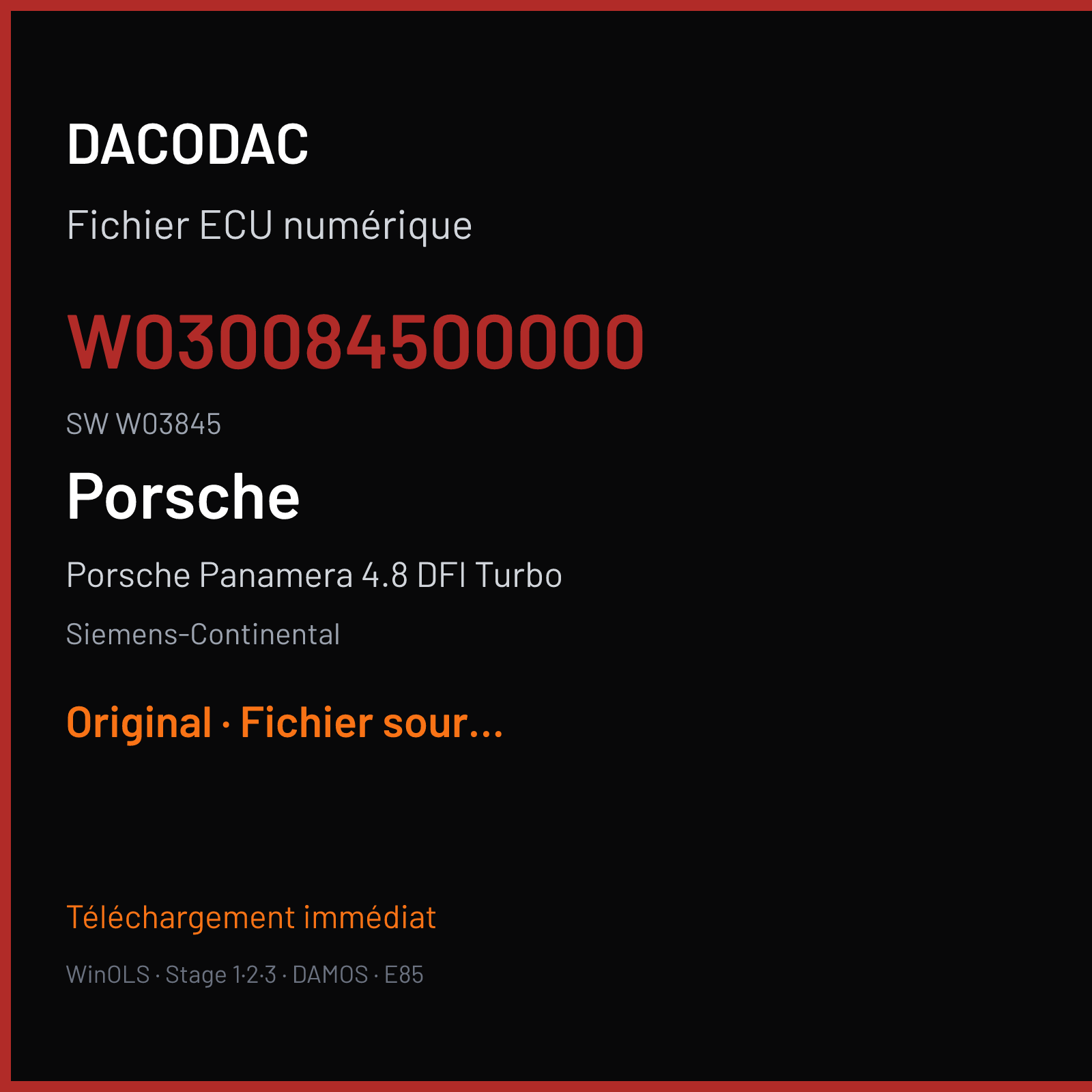 Porsche Panamera 4.8 DFI Turbo (2010) — Siemens-Continental — W030084500000 · W03845 — Original