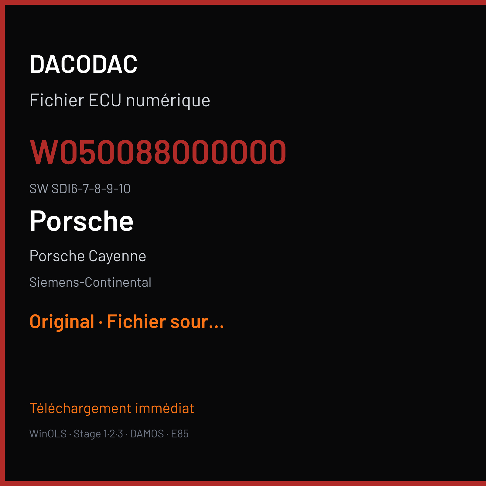 Porsche Cayenne (2014) — Siemens-Continental — W050088000000 · SDI6-7-8-9-10 — Original