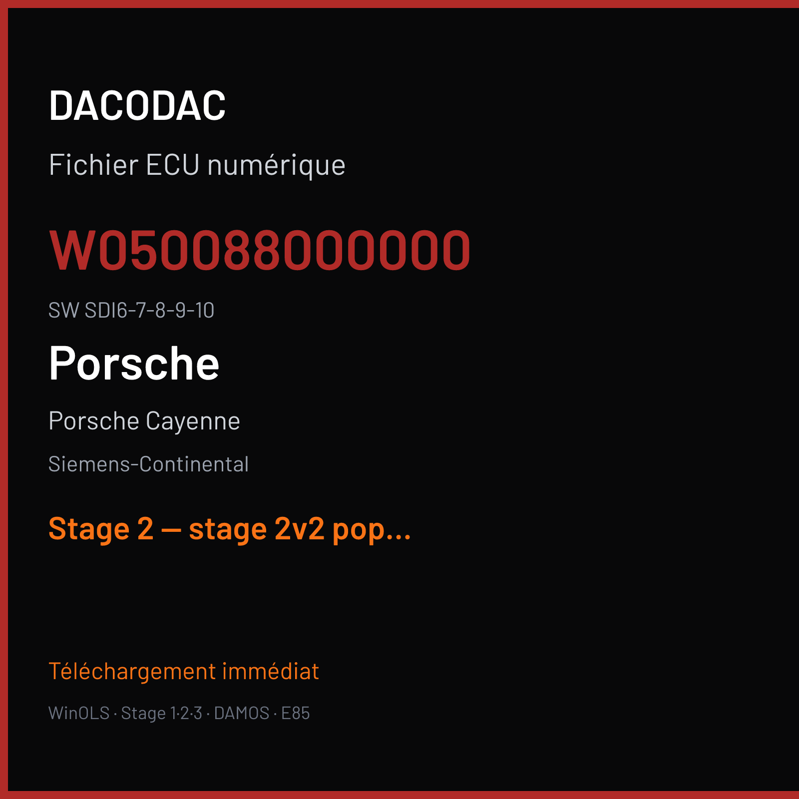 Porsche Cayenne (2014) — Siemens-Continental — W050088000000 · SDI6-7-8-9-10 — Stage 2 — stage 2v2 pop and bang sport button