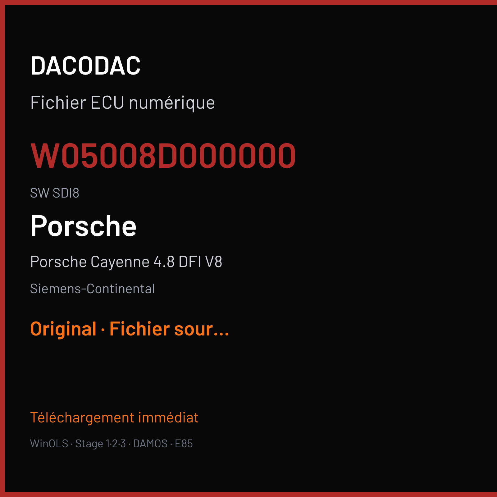 Porsche Cayenne 4.8 DFI V8 (2014) — Siemens-Continental — W05008D000000 · SDI8 — Original