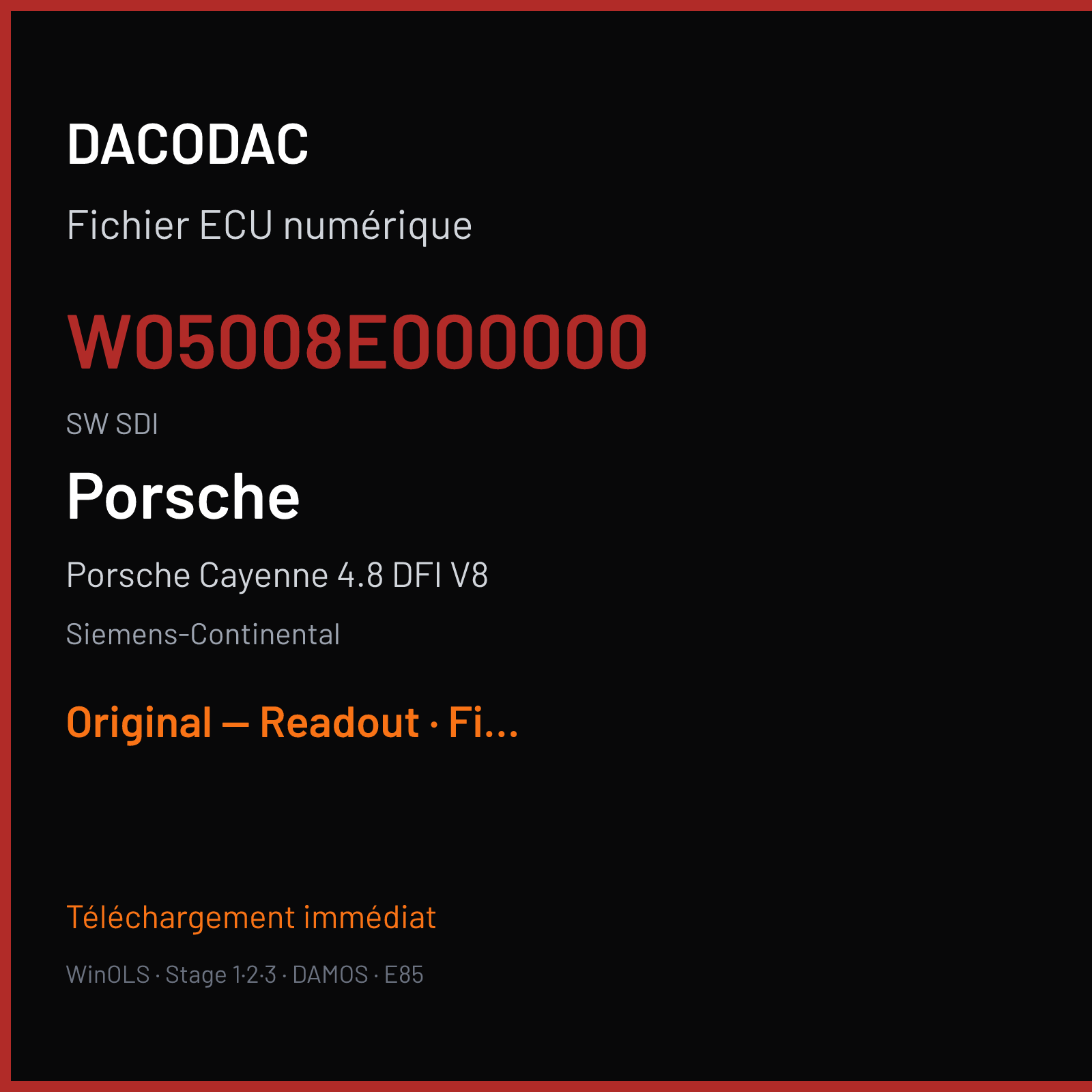 Porsche Cayenne 4.8 DFI V8 (2014) — Siemens-Continental — W05008E000000 · SDI — Original — Readout