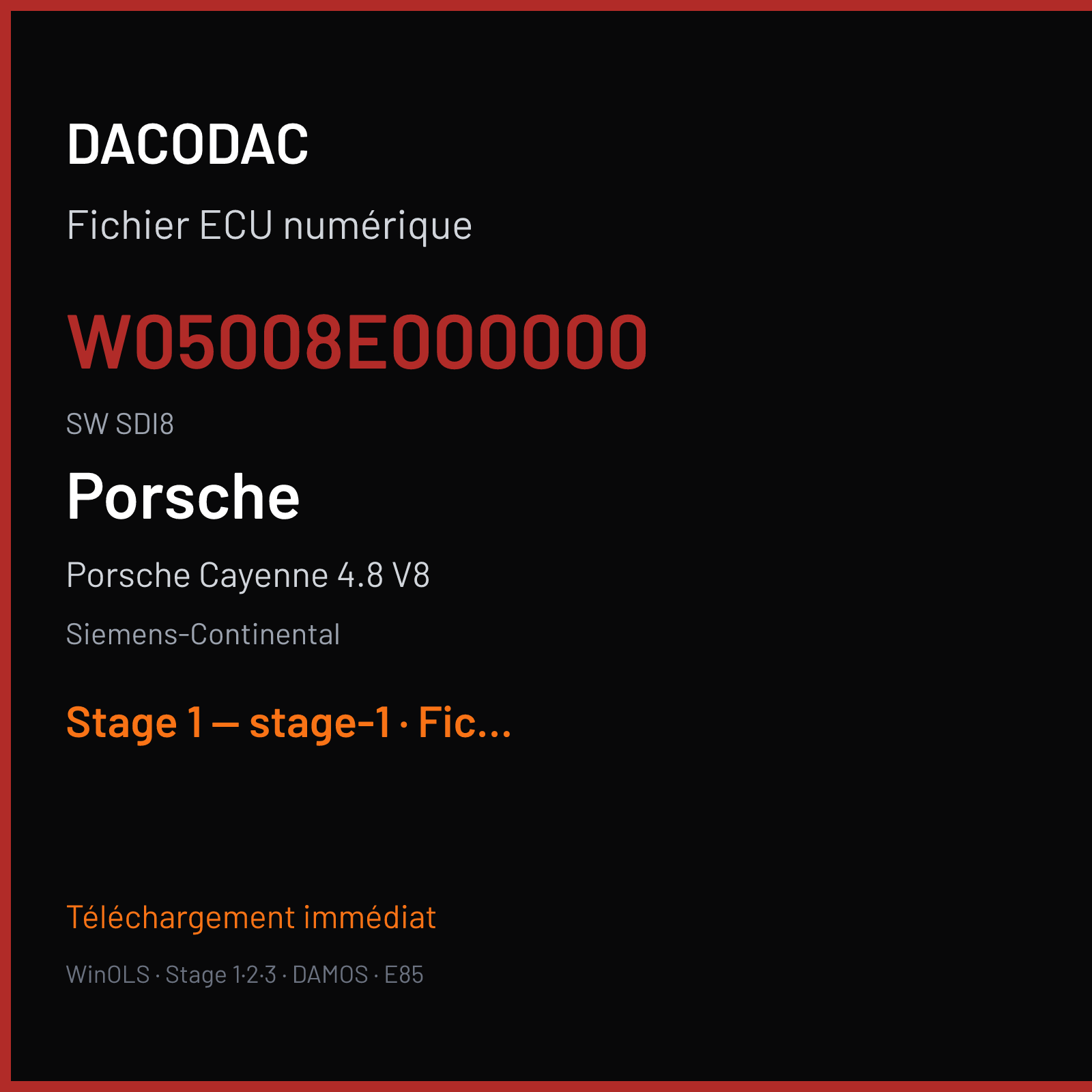 Porsche Cayenne 4.8 V8 (2010) — Siemens-Continental — W05008E000000 · SDI8 — Stage 1 — stage-1