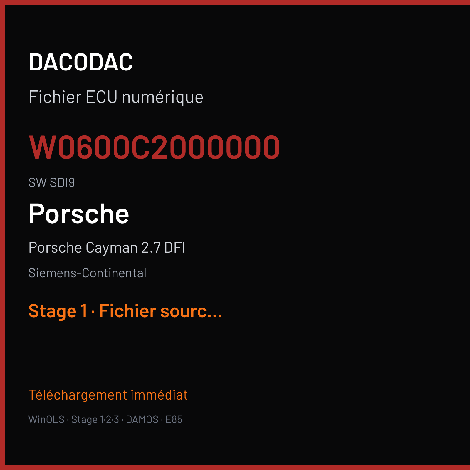 Porsche Cayman 2.7 DFI (2014) — Siemens-Continental — W0600C2000000 · SDI9 — Stage 1