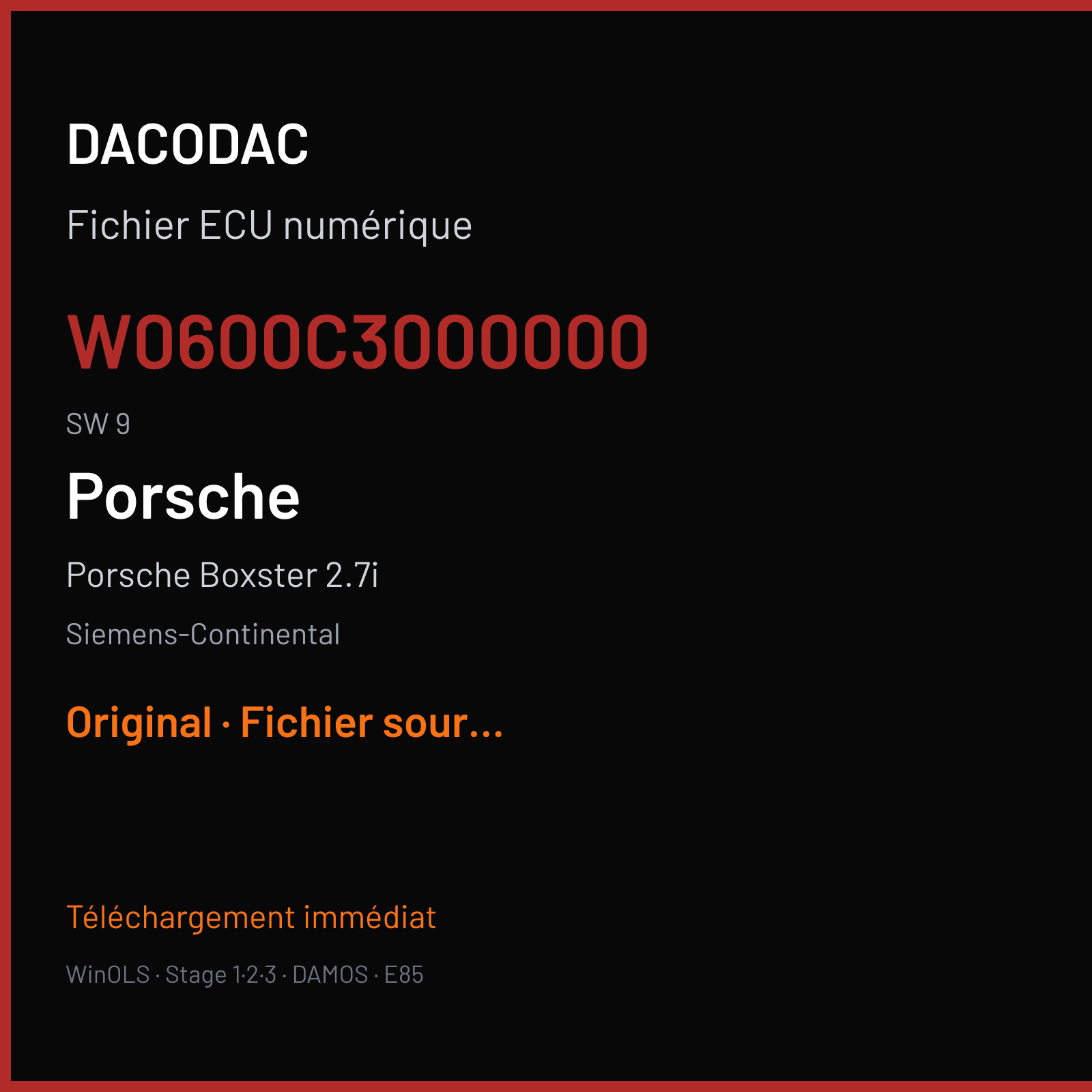 Porsche Boxster 2.7i (2015) — Siemens-Continental — W0600C3000000 · 9 — Original
