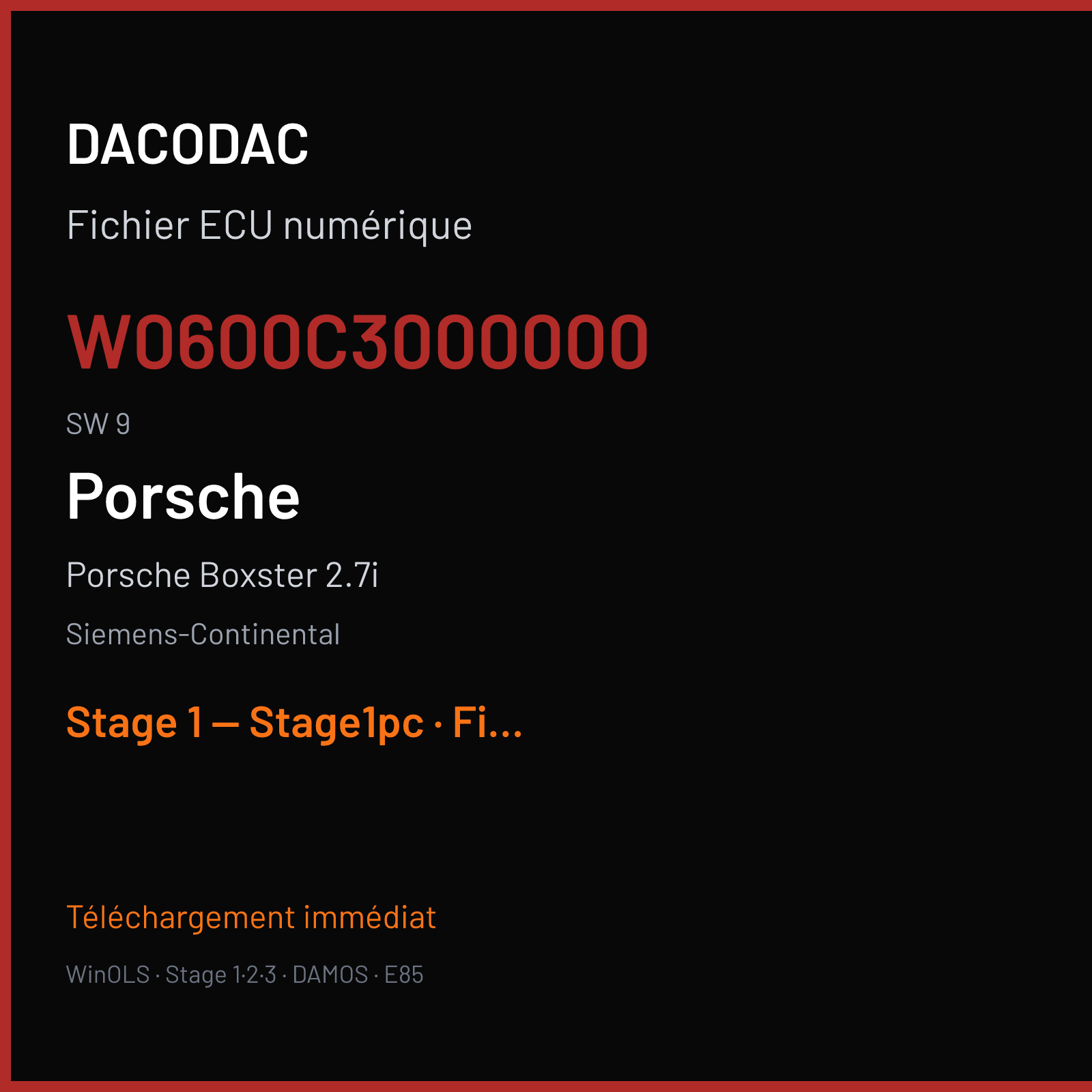 Porsche Boxster 2.7i (2015) — Siemens-Continental — W0600C3000000 · 9 — Stage 1 — Stage1pc