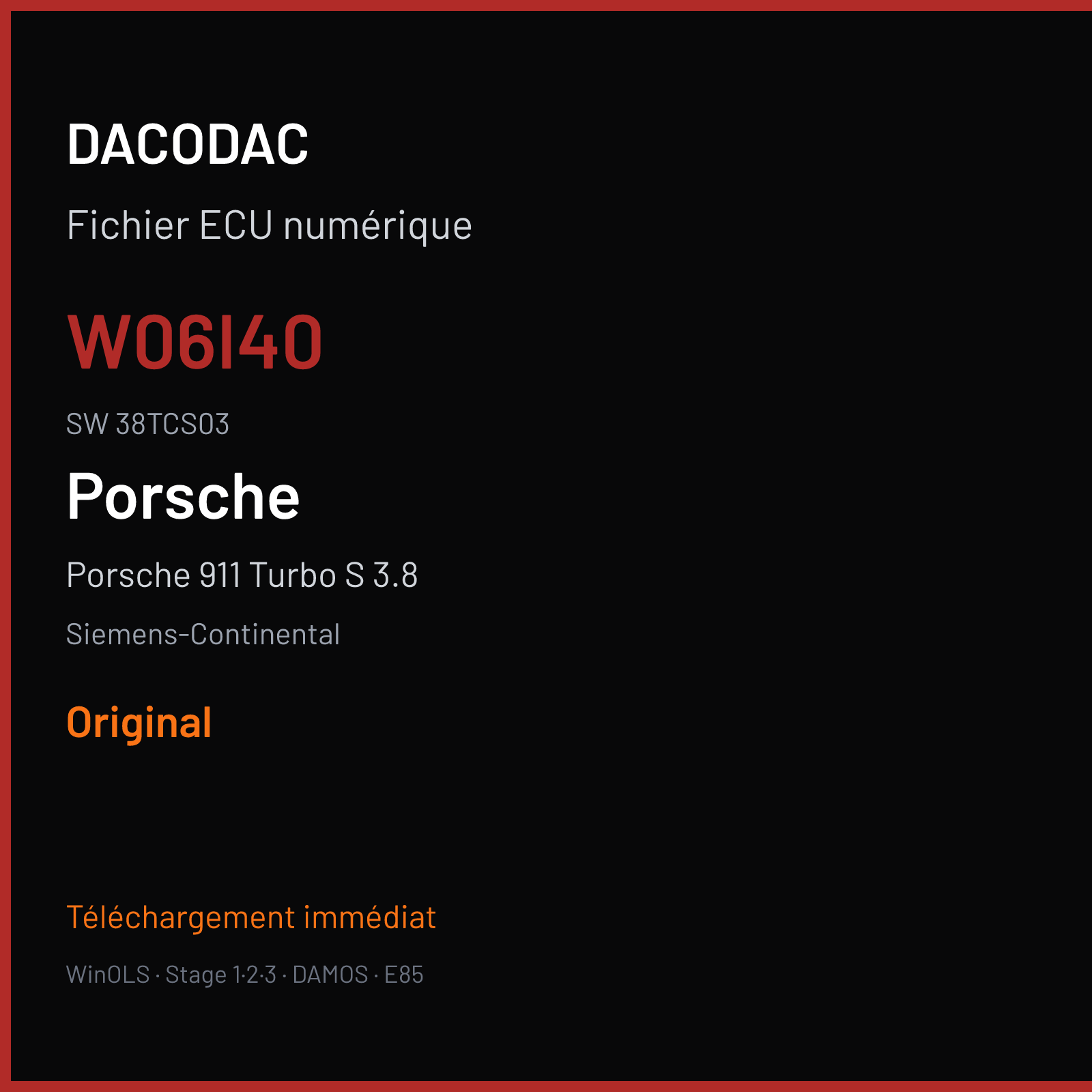 Porsche 911 Turbo S 3.8 560 ch (2015) — Siemens-Continental — W06I40 · 38TCS03 · 99161868409 W0600I4000000 SDI9 — Original