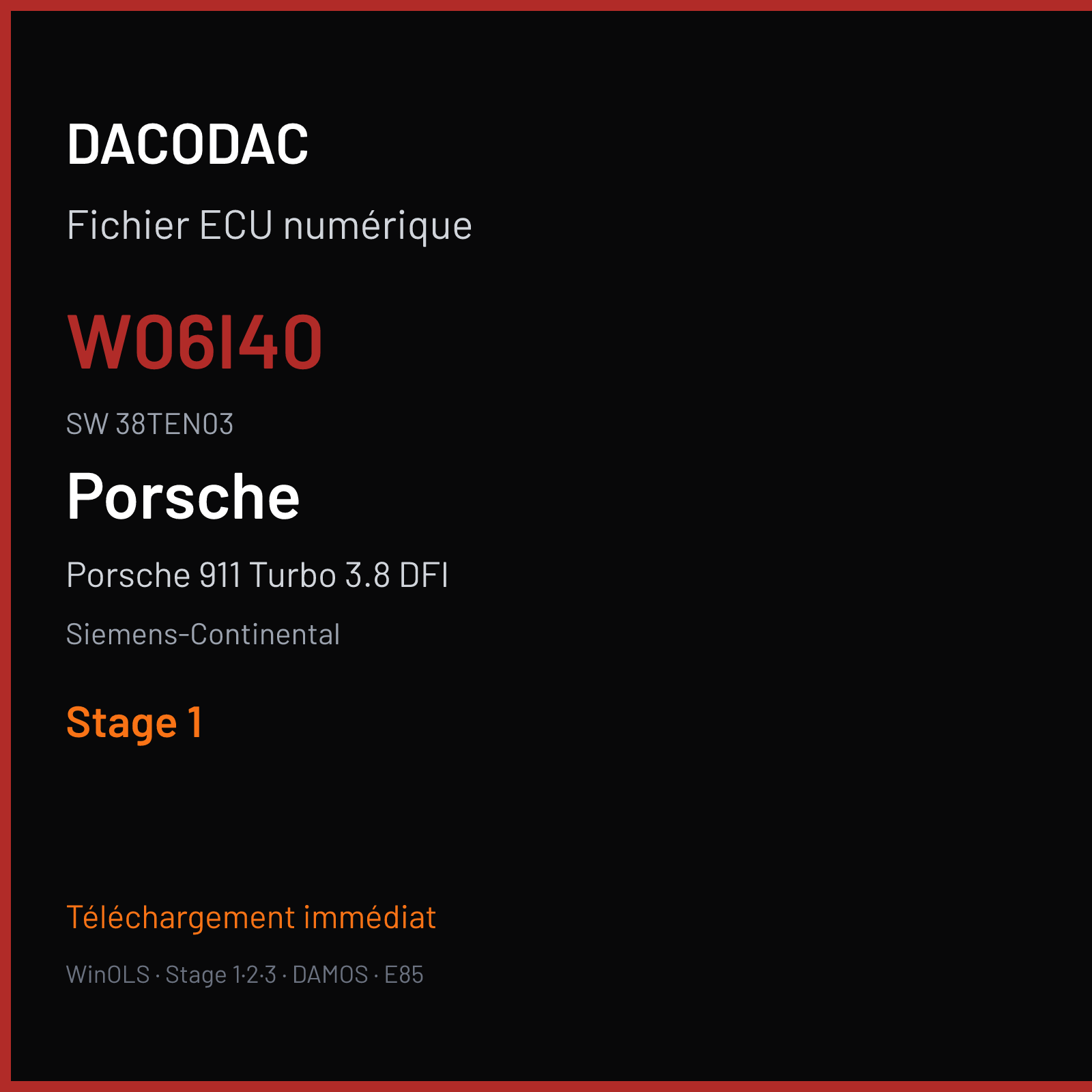 Porsche 911 Turbo 3.8 DFI 520 ch (2015) — Siemens-Continental — W06I40 · 38TEN03 · 99161867009 W0600I4000000 SDI9 — Stage 1