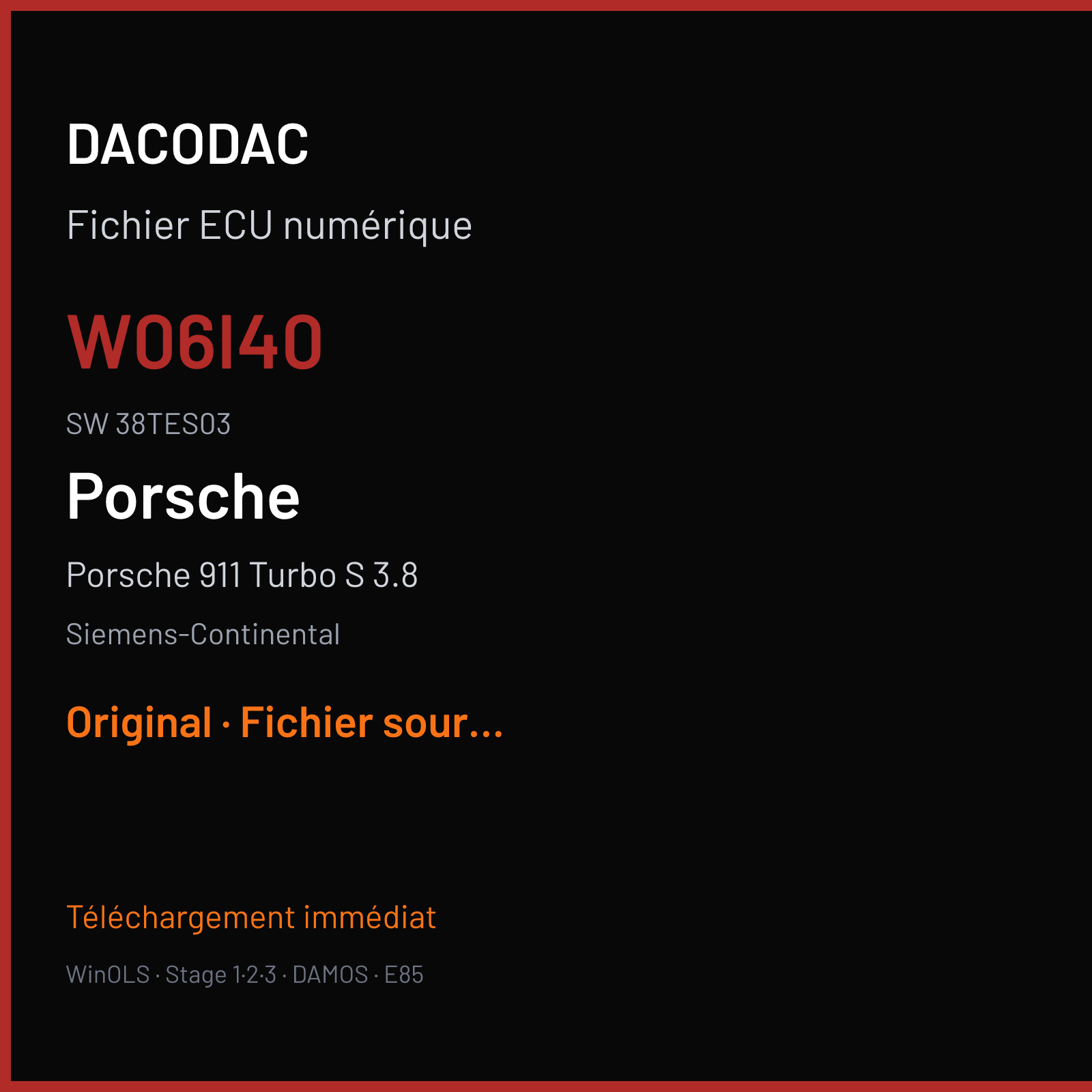 Porsche 911 Turbo S 3.8 560 ch (2014) — Siemens-Continental — W06I40 · 38TES03 · 99161860203 W0600I4000000 SDI9 — Original