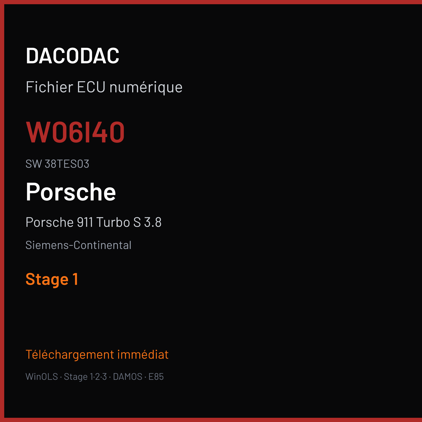 Porsche 911 Turbo S 3.8 560 ch (2014) — Siemens-Continental — W06I40 · 38TES03 · 99161860203 W0600I4000000 SDI9 — Stage 1