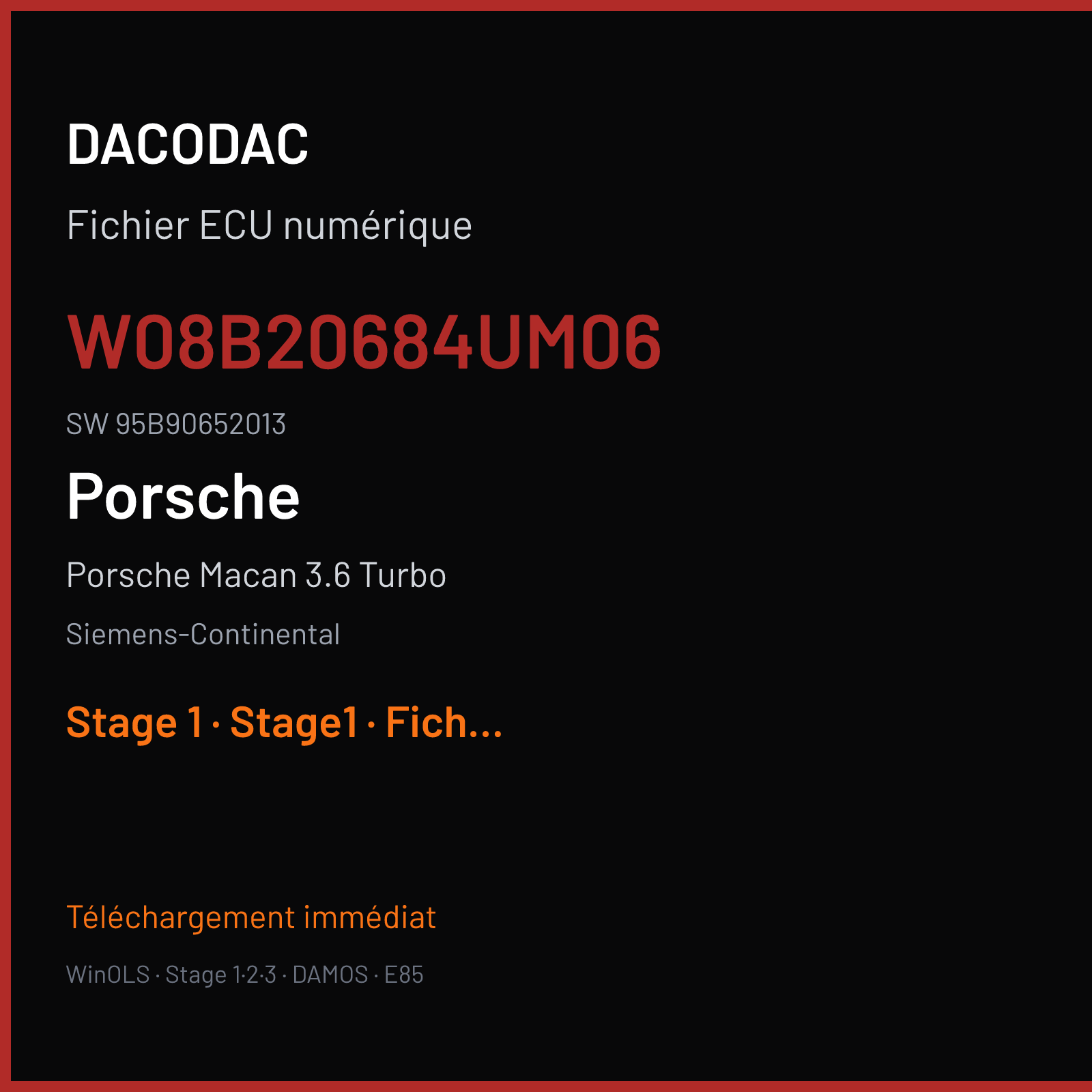 Porsche Macan 3.6 Turbo (2015) — Siemens-Continental — W08B20684UM06 · 95B90652013 — Stage 1