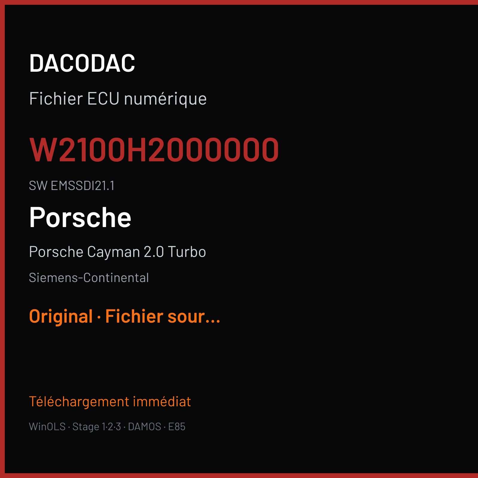 Porsche Cayman 2.0 Turbo (2018) — Siemens-Continental — W2100H2000000 · EMSSDI21.1 — Original