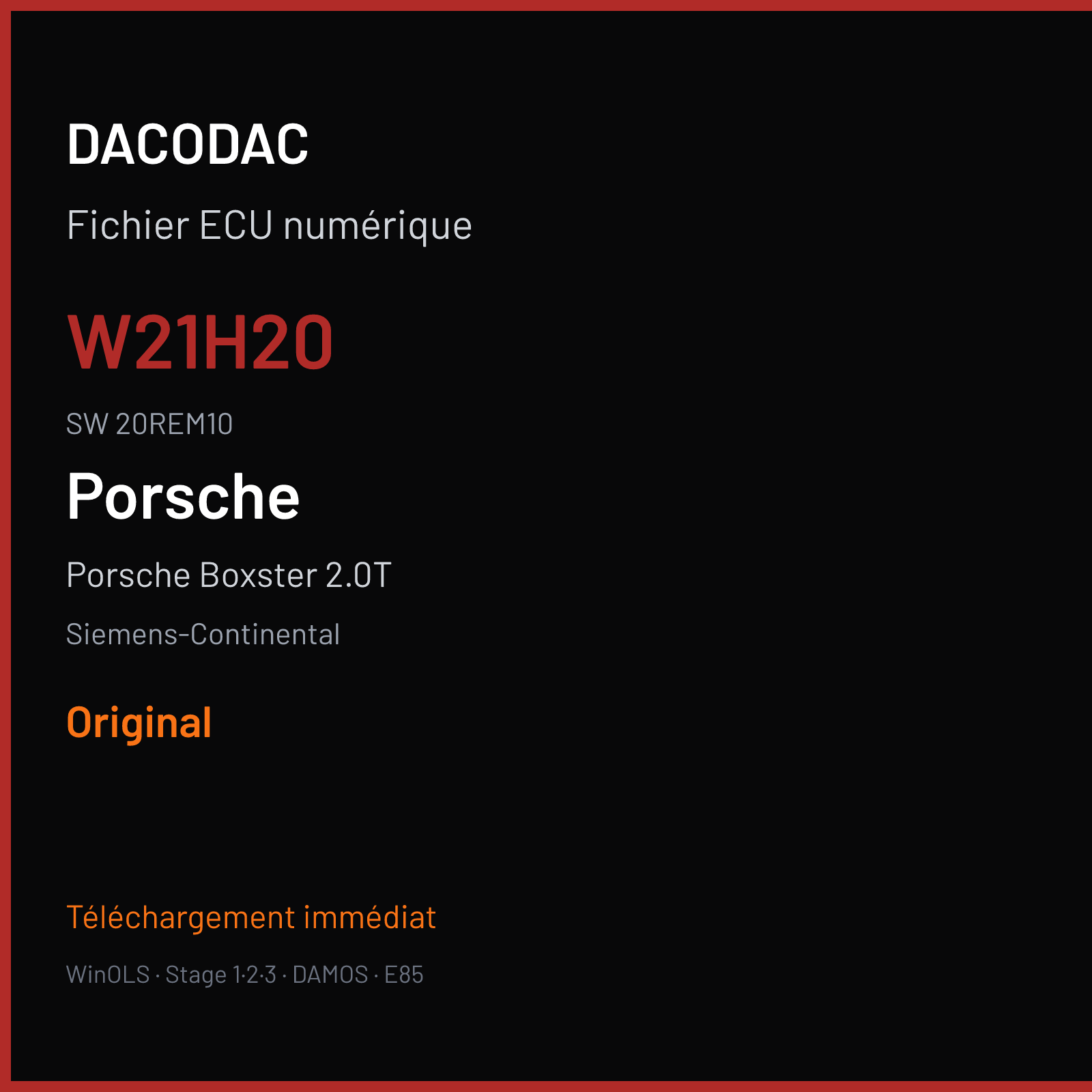 Porsche Boxster 2.0T 300 ch (2020) — Siemens-Continental — W21H20 · 20REM10 · 982906023CB W2100H2000000 SDI21 — Original