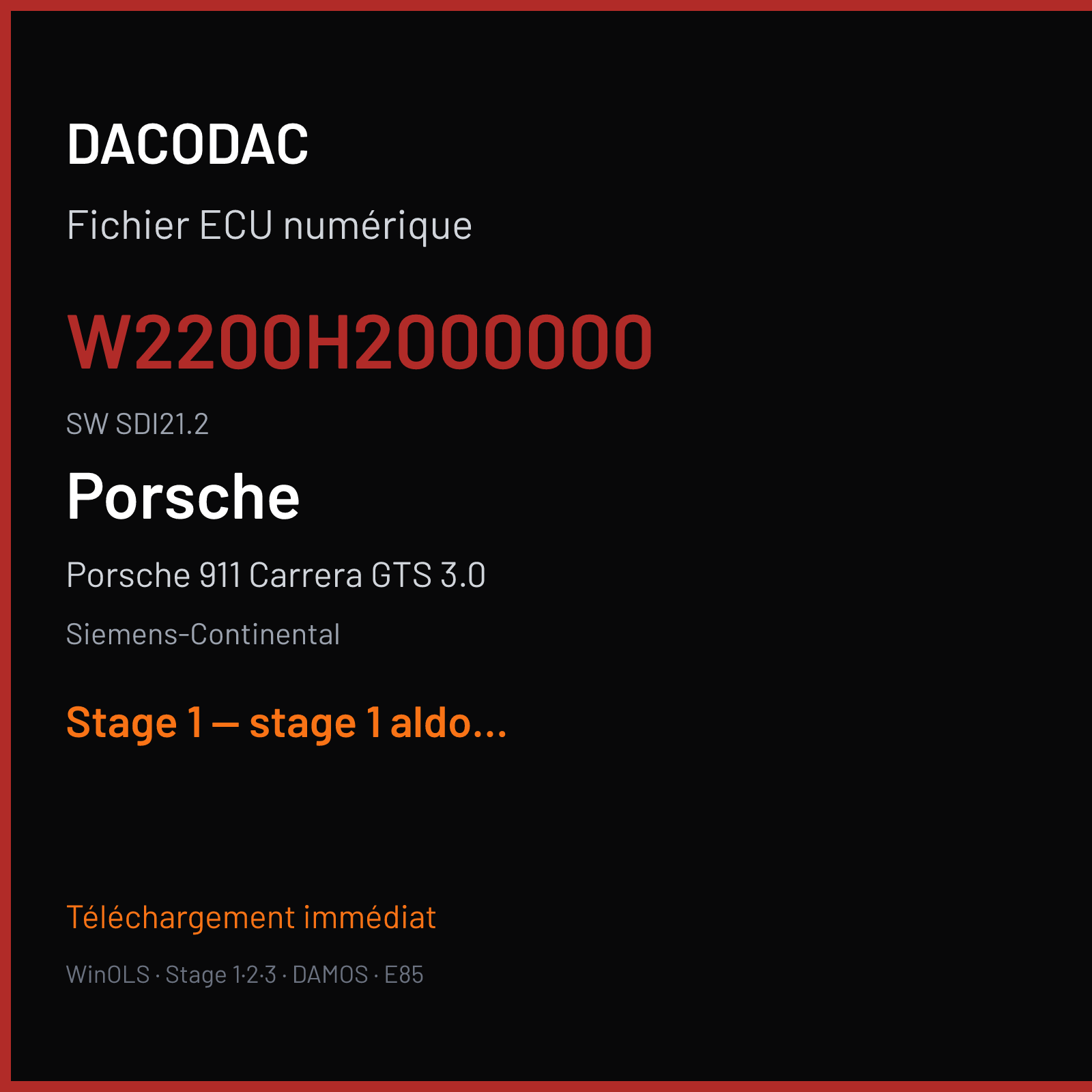 Porsche 911 Carrera GTS 3.0 — Siemens-Continental — W2200H2000000 · SDI21.2 — Stage 1 — stage 1 aldo good file
