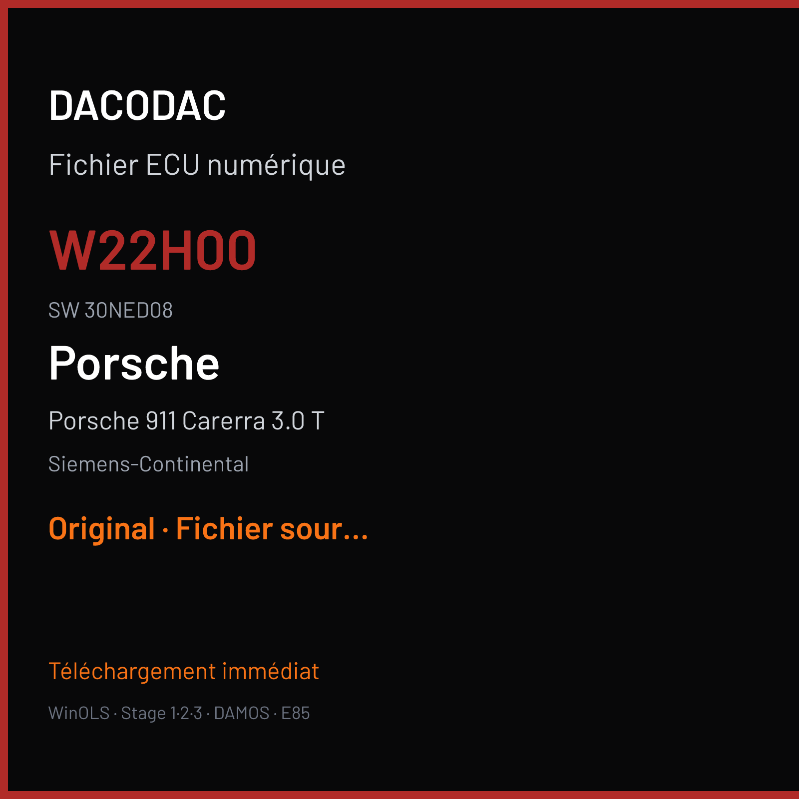 Porsche 911 Carerra 3.0 T (2017) — Siemens-Continental — W22H00 · 30NED08 — Original