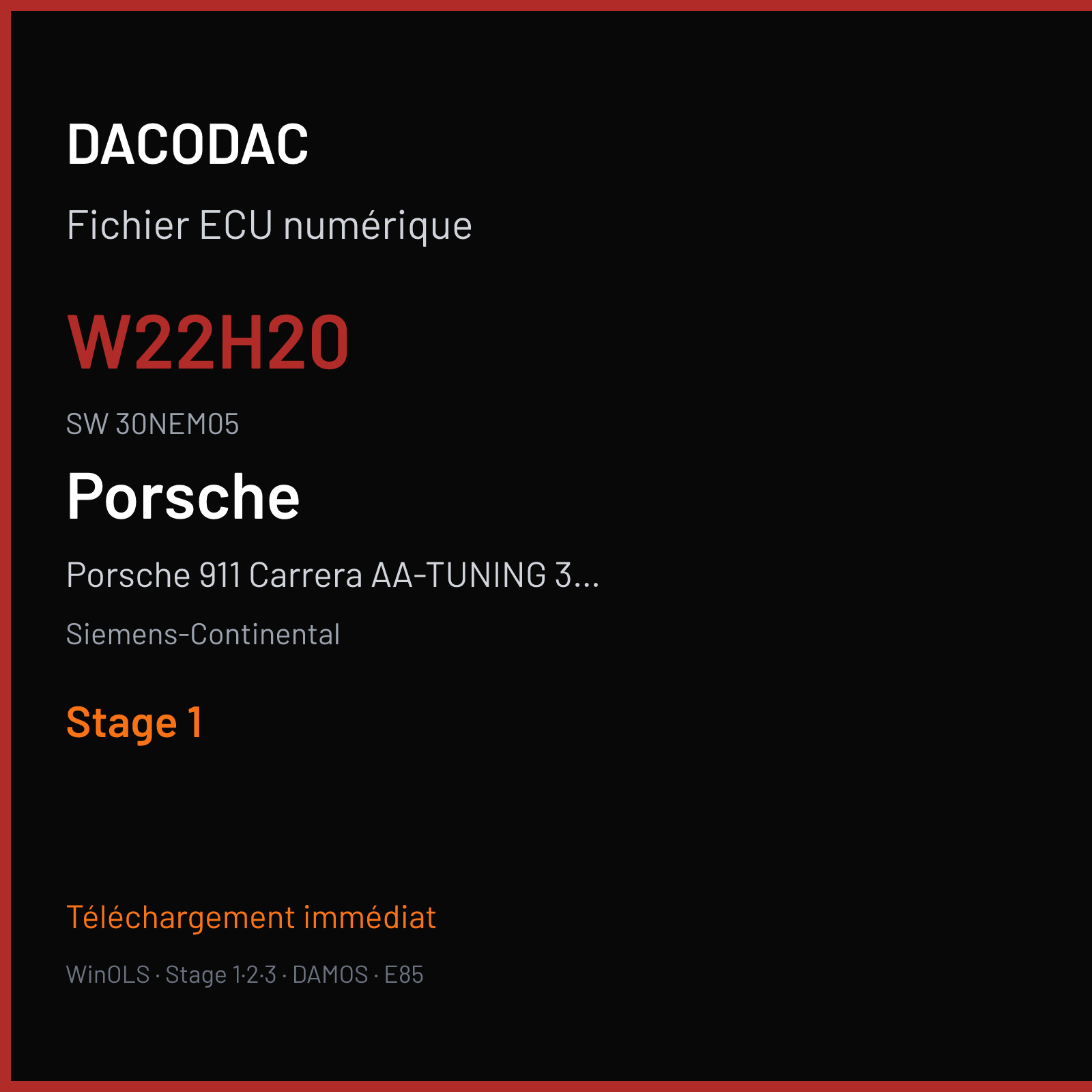 Porsche 911 Carrera AA-TUNING 3.0 370 ch (2017) — Siemens-Continental — W22H20 · 30NEM05 · 9P1906022CF W2200H2000000 SDI21 — Stage 1