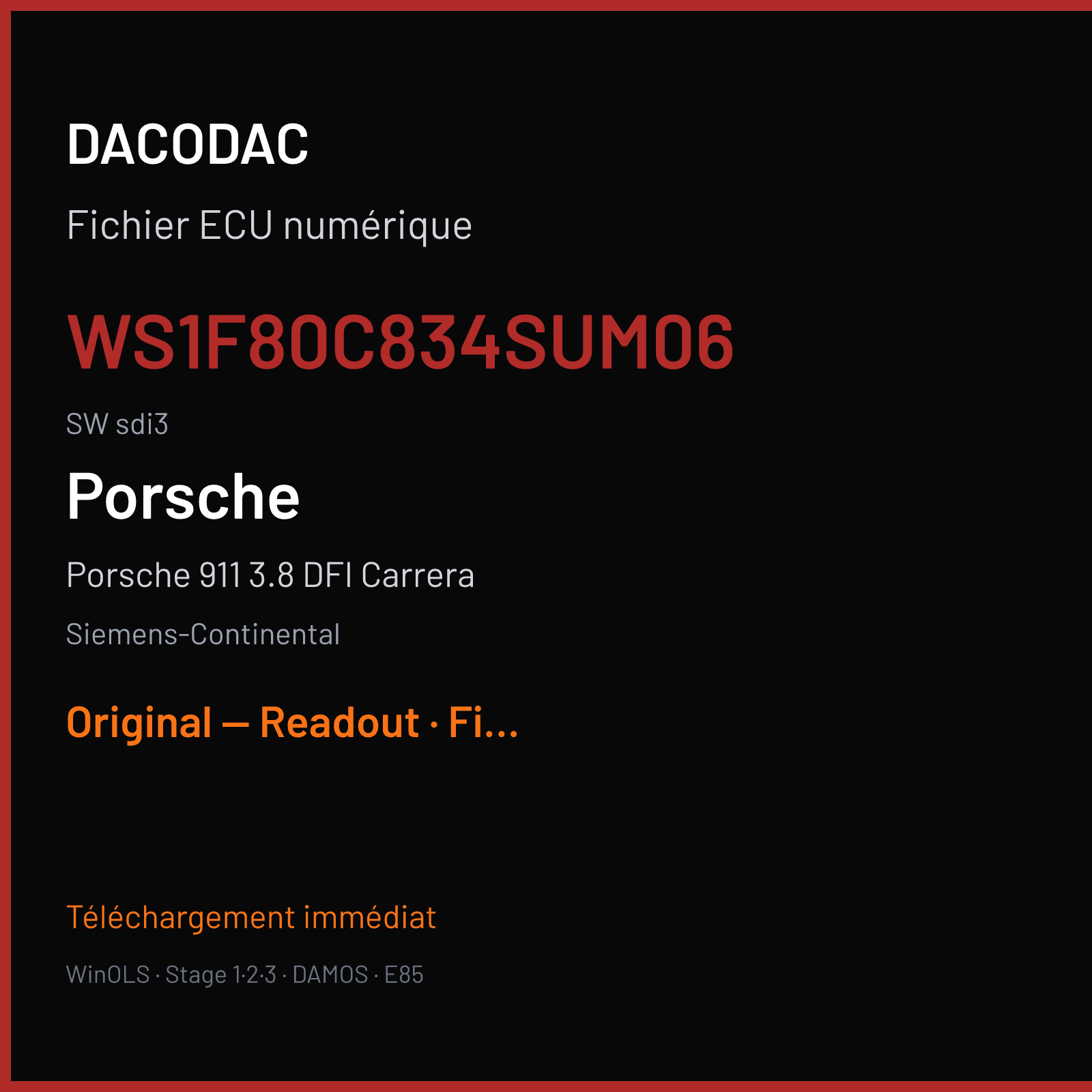 Porsche 911 3.8 DFI Carrera (2009) — Siemens-Continental — WS1F80C834SUM06 · sdi3 — Original — Readout