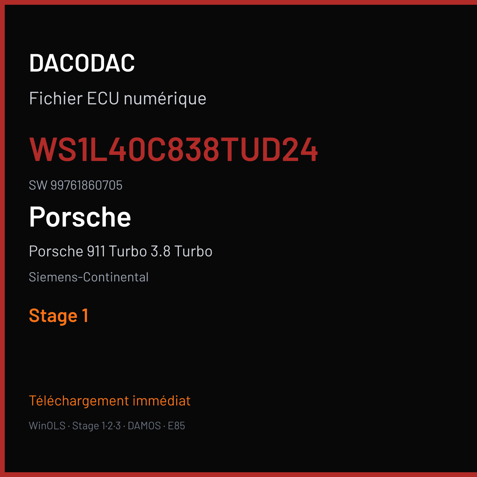 Porsche 911 Turbo 3.8 Turbo 500 ch (2009) — Siemens-Continental — WS1L40C838TUD24 · 99761860705 · W0100L4000000 SDI3 — Stage 1