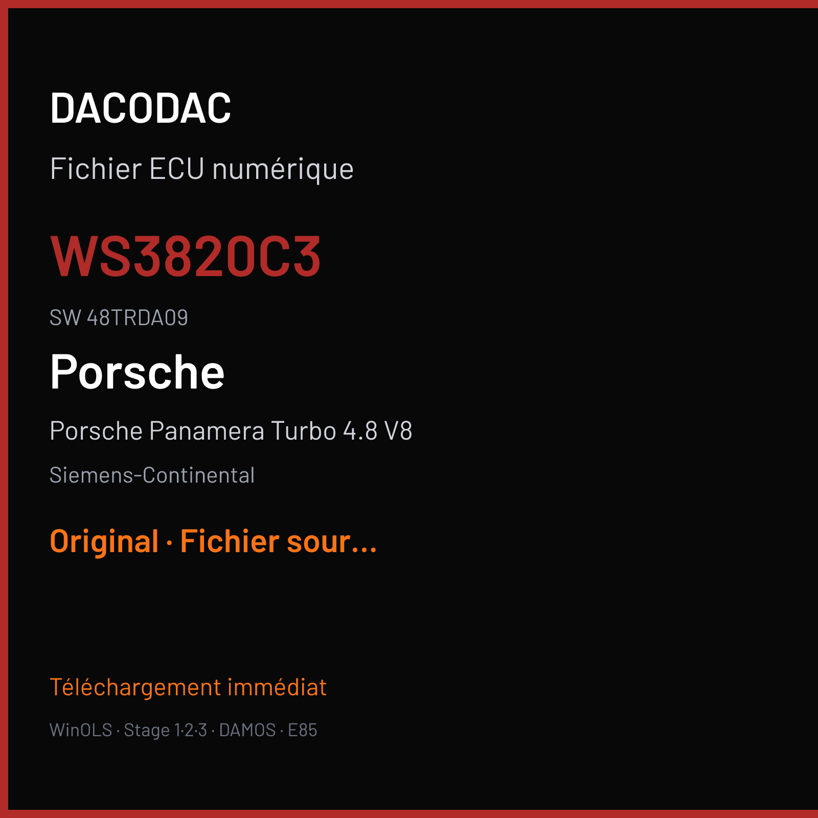 Porsche Panamera Turbo 4.8 V8 500 ch (2014) — Siemens-Continental — WS3820C3 · 48TRDA09 · 97061858012 W030082000000 SDI6 — Original