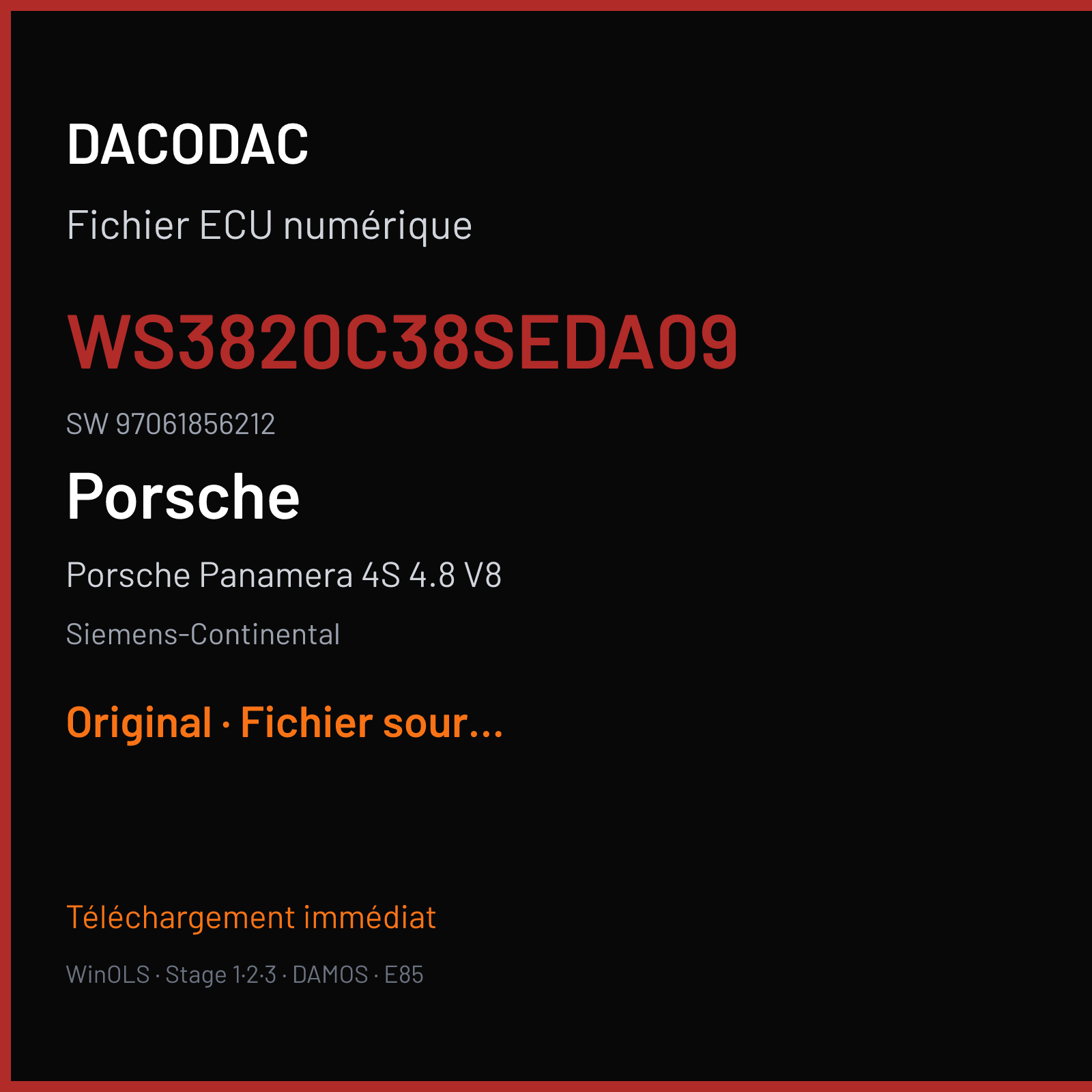 Porsche Panamera 4S 4.8 V8 (2010) — Siemens-Continental — WS3820C38SEDA09 · 97061856212 — Original