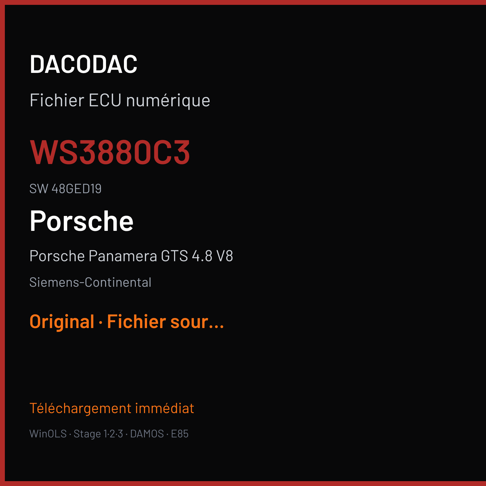 Porsche Panamera GTS 4.8 V8 430 ch (2013) — Siemens-Continental — WS3880C3 · 48GED19 · 97061852118 W030088000000 SDI6 — Original