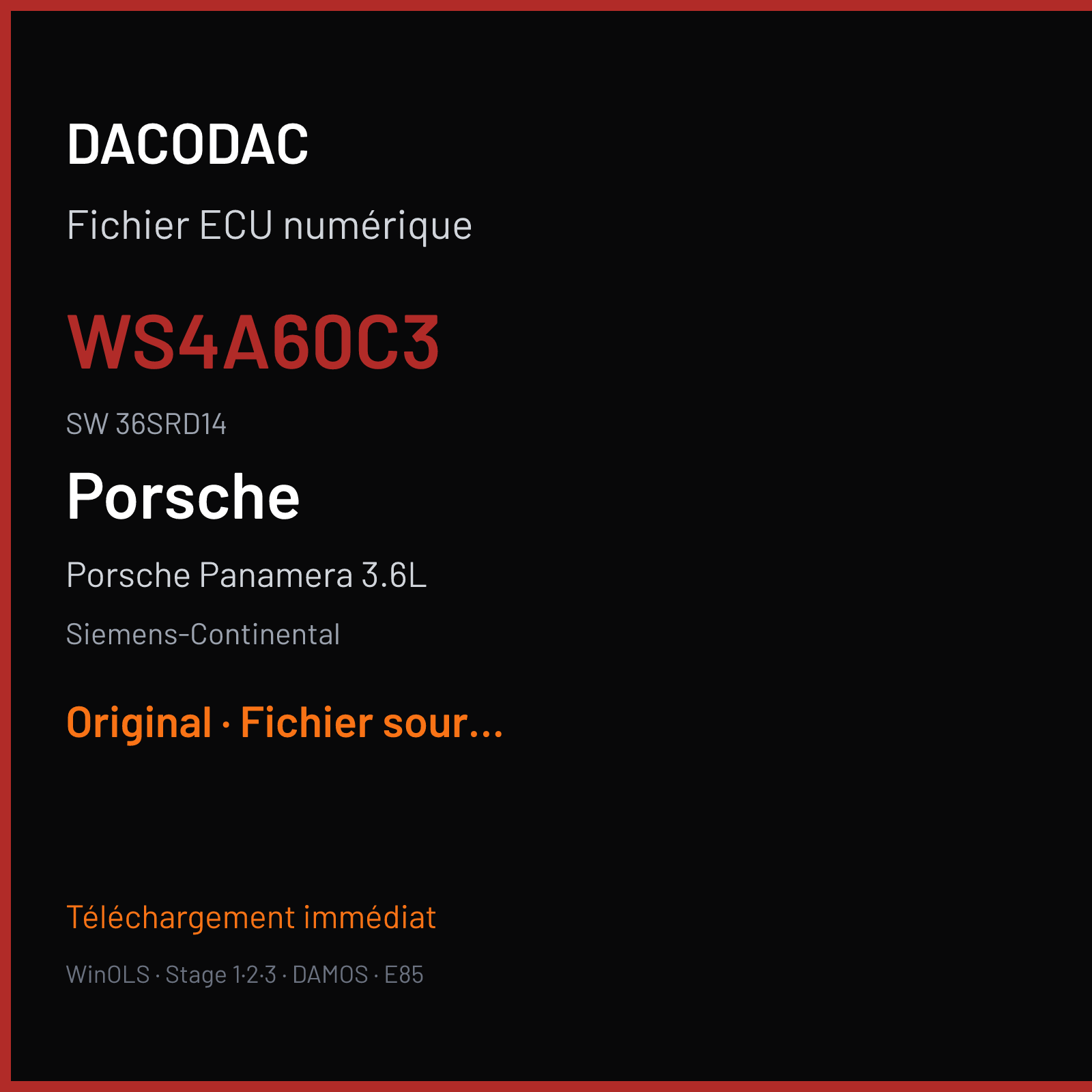 Porsche Panamera 3.6L 300 ch (2013) — Siemens-Continental — WS4A60C3 · 36SRD14 · 97061854017 W0400A6000000 SDI7 — Original