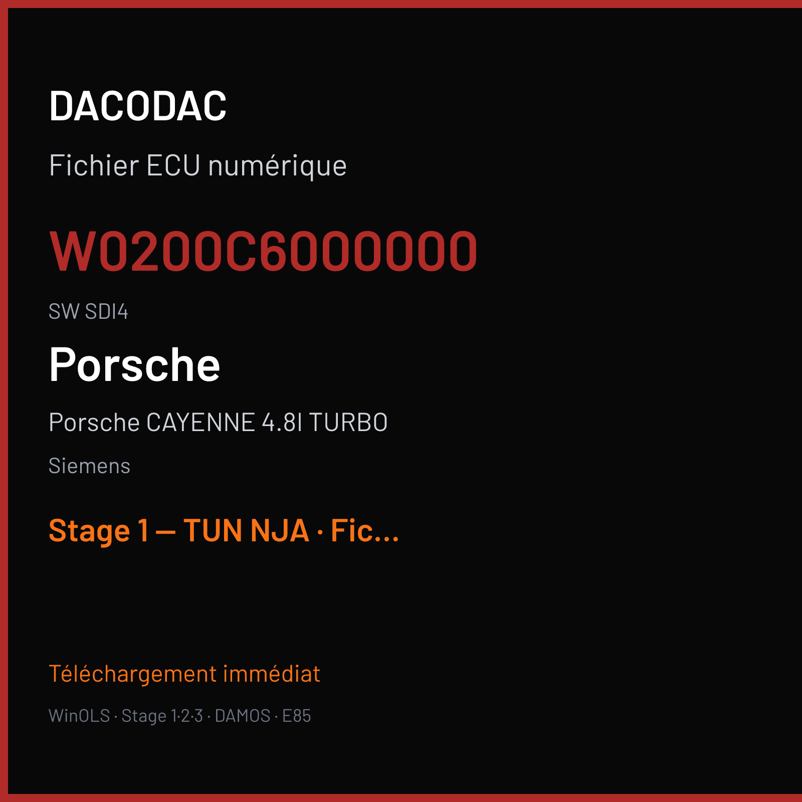 Porsche CAYENNE 4.8I TURBO (2007) — Siemens — W0200C6000000 · SDI4 — Stage 1 — TUN NJA