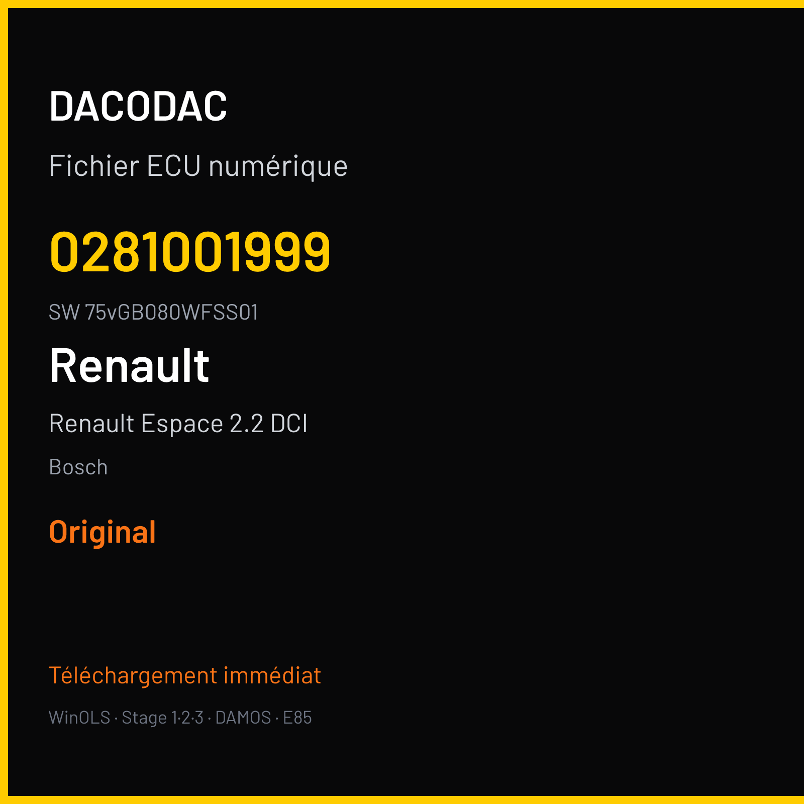 Renault Espace 2.2 DCI 129 ch (2001) — Bosch — 0281001999 · 75vGB080WFSS01 · V7B000017BCC 363707 Undefined — Original