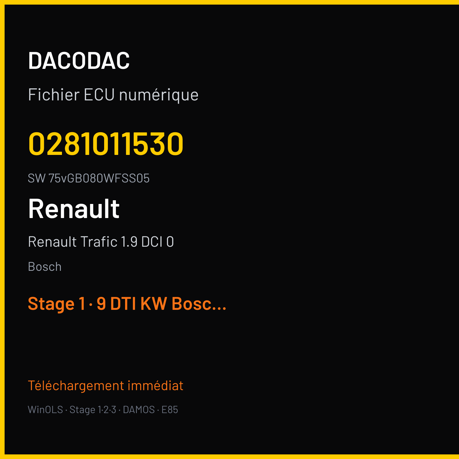 Renault Trafic 1.9 DCI 0 82 ch — Bosch — 0281011530 · 75vGB080WFSS05 · O120000112CC 369910 Undefined .Renault Traffic 1 — Stage 1