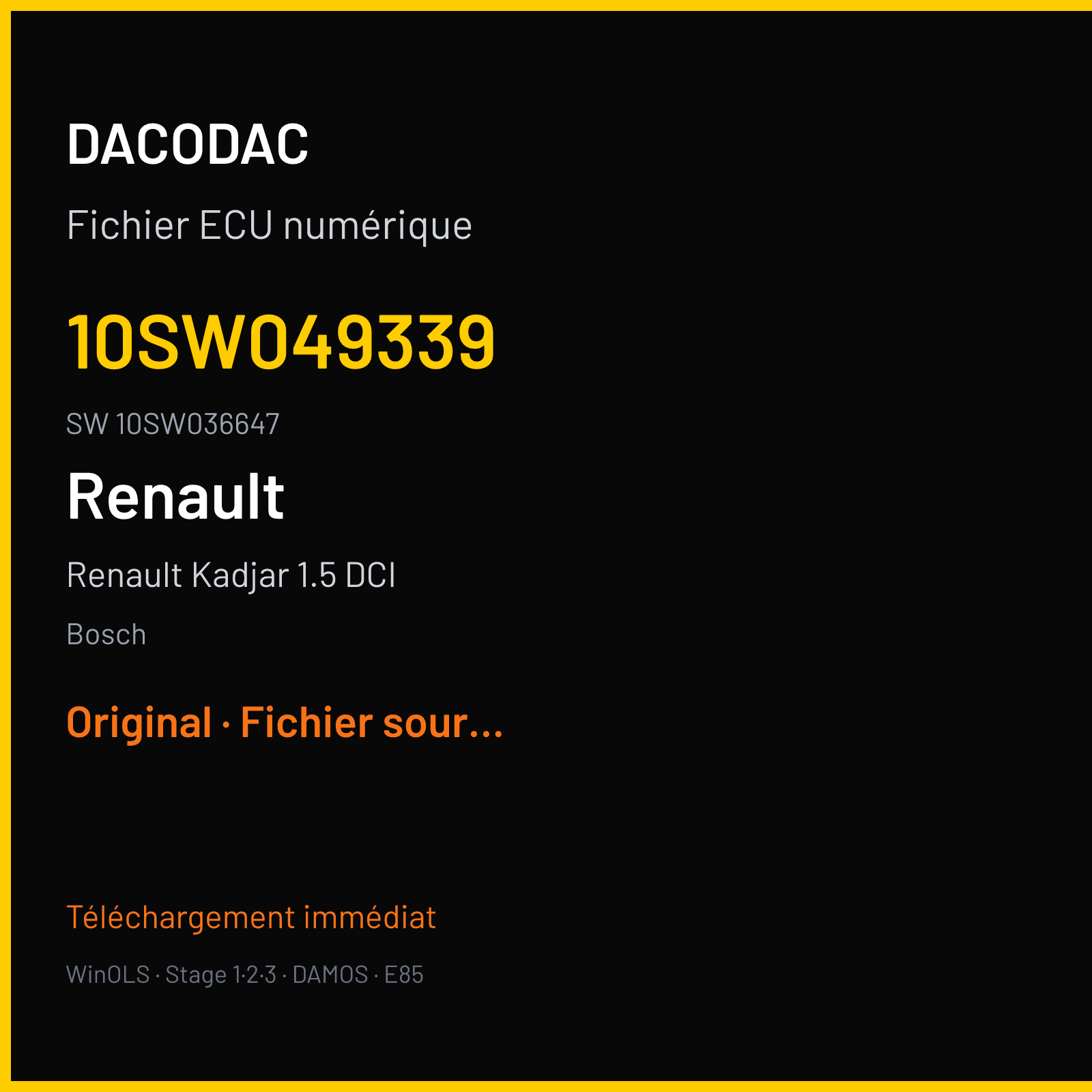 Renault Kadjar 1.5 DCI 115 ch (2020) — Bosch — 10SW049339 · 10SW036647 · 049339 — Original