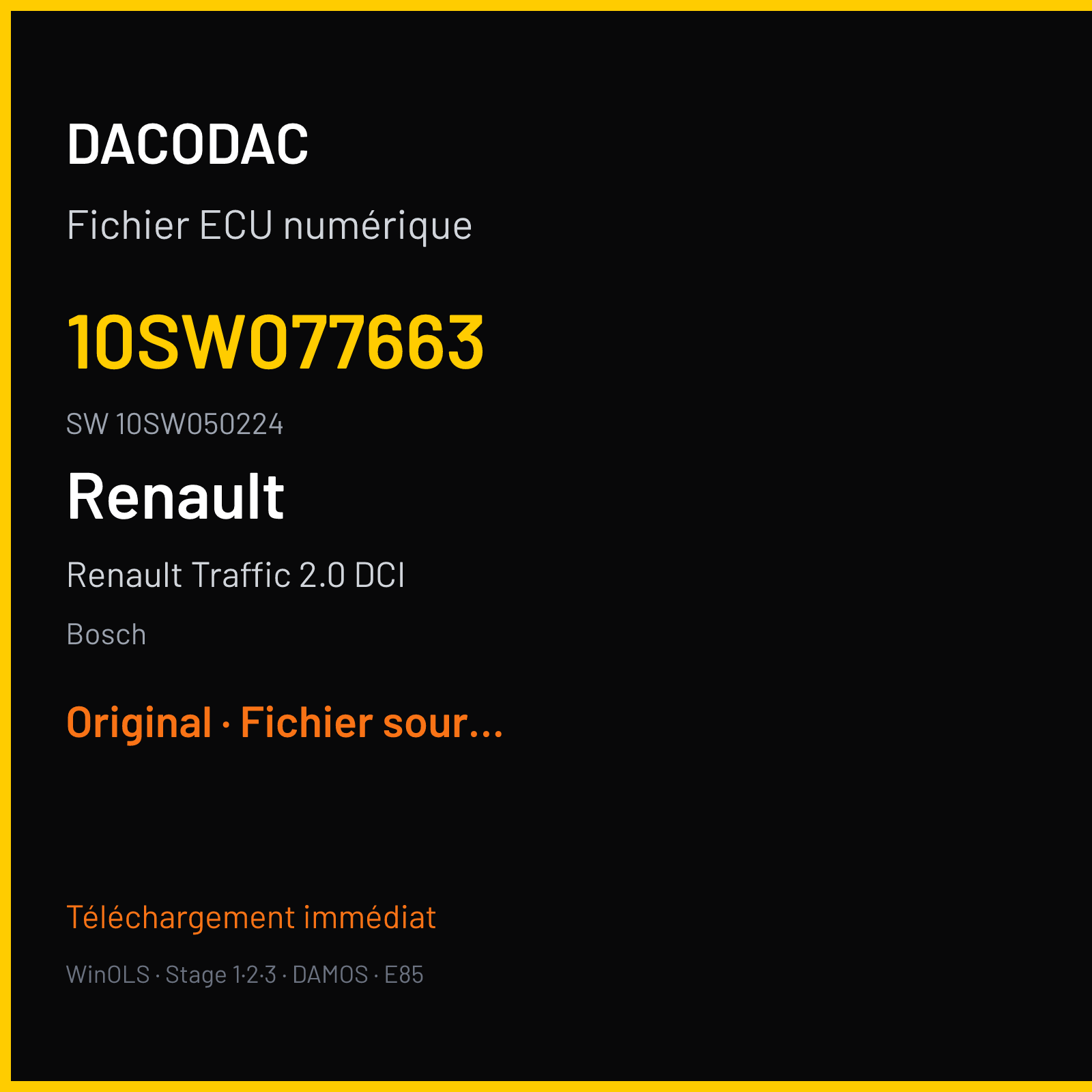 Renault Traffic 2.0 DCI 140 ch (2020) — Bosch — 10SW077663 · 10SW050224 · 077663 — Original