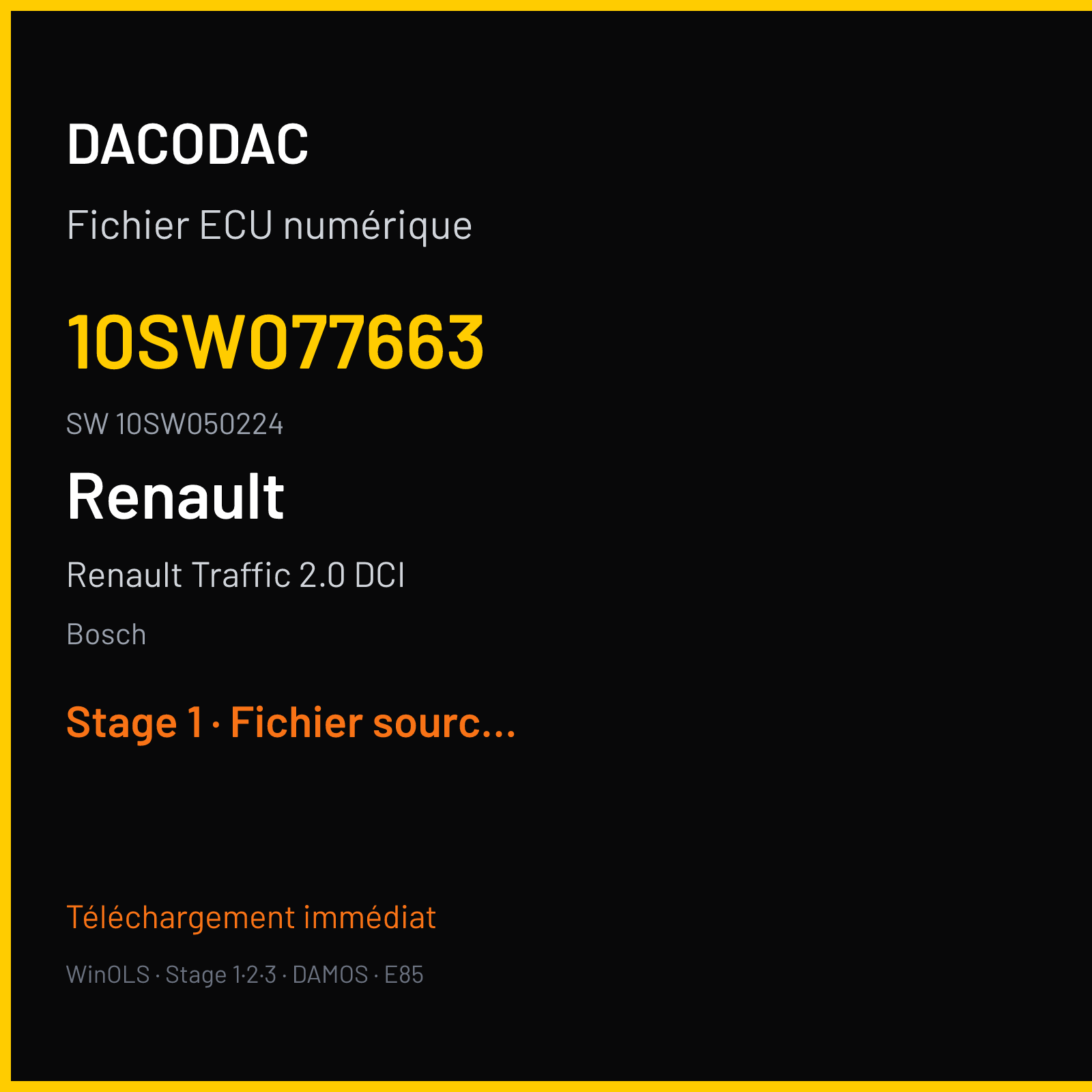Renault Traffic 2.0 DCI 140 ch (2020) — Bosch — 10SW077663 · 10SW050224 · 077663 — Stage 1