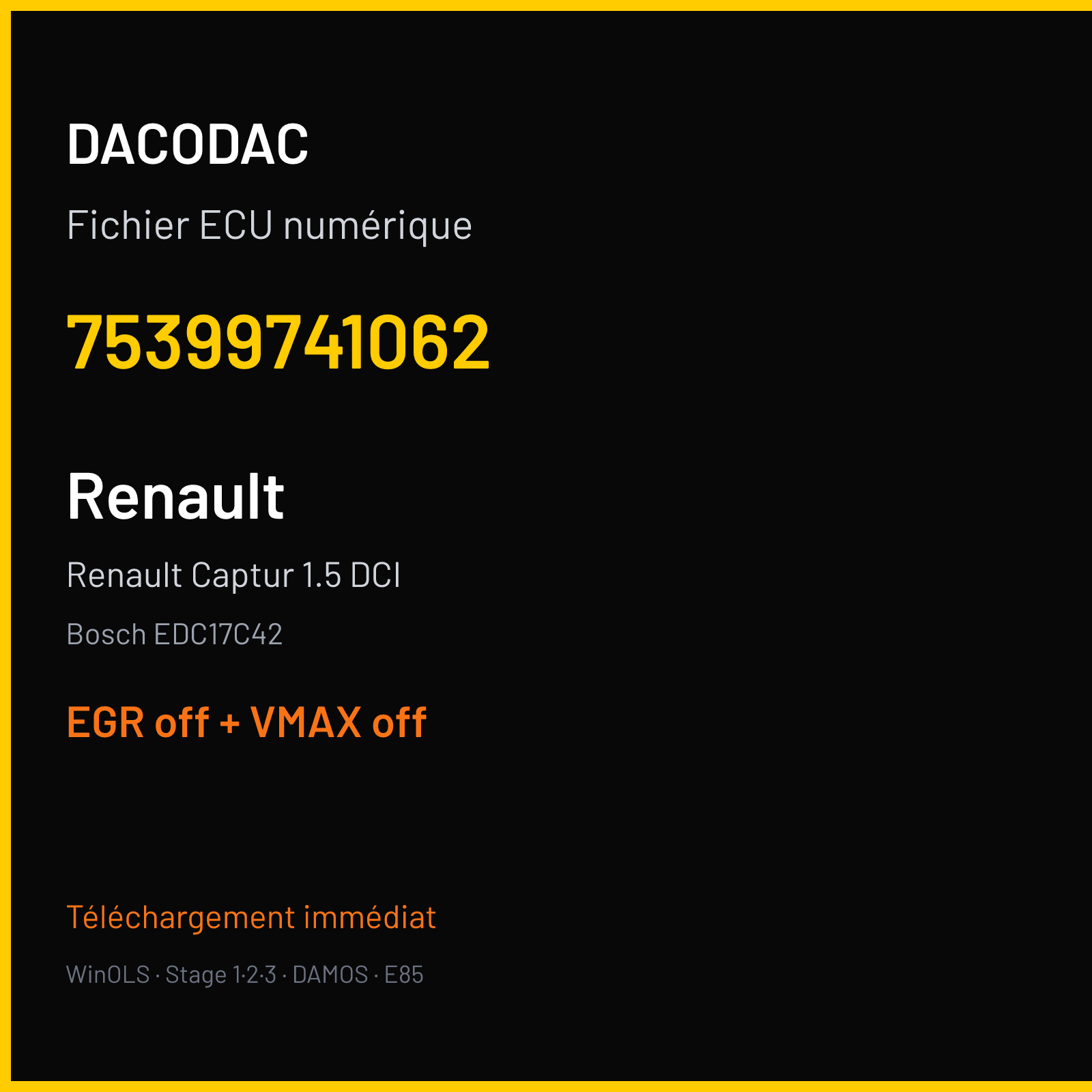 Renault Captur 1.5 DCI (2014) — Bosch EDC17C42 — 75399741062 — EGR off + VMAX off