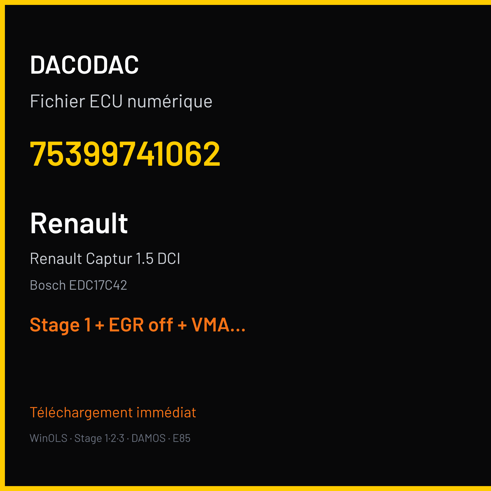 Renault Captur 1.5 DCI (2014) — Bosch EDC17C42 — 75399741062 — Stage 1 + EGR off + VMAX off