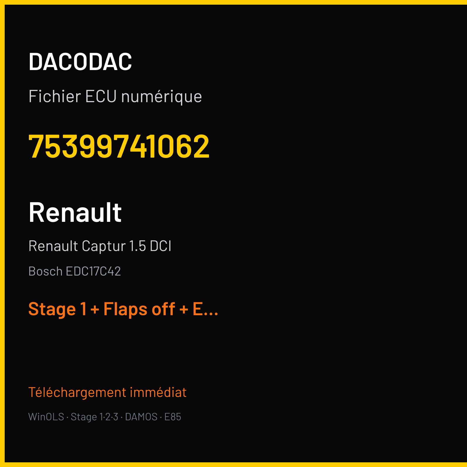 Renault Captur 1.5 DCI (2014) — Bosch EDC17C42 — 75399741062 — Stage 1 + Flaps off + EGR off + VMAX off